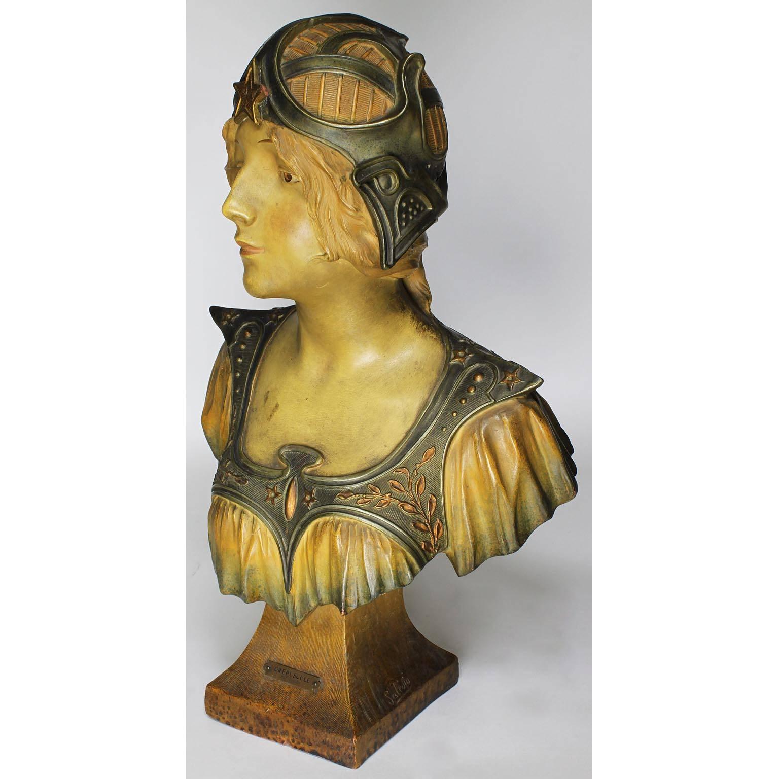 Art nouveau Buste de « Crépuscule » en terre cuite polychromée Art Nouveau du 19e-20e siècle français en vente