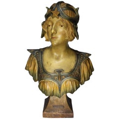 French 19th-20th Century Art Nouveau Polychromed Terracotta Bust of "Crépuscule"