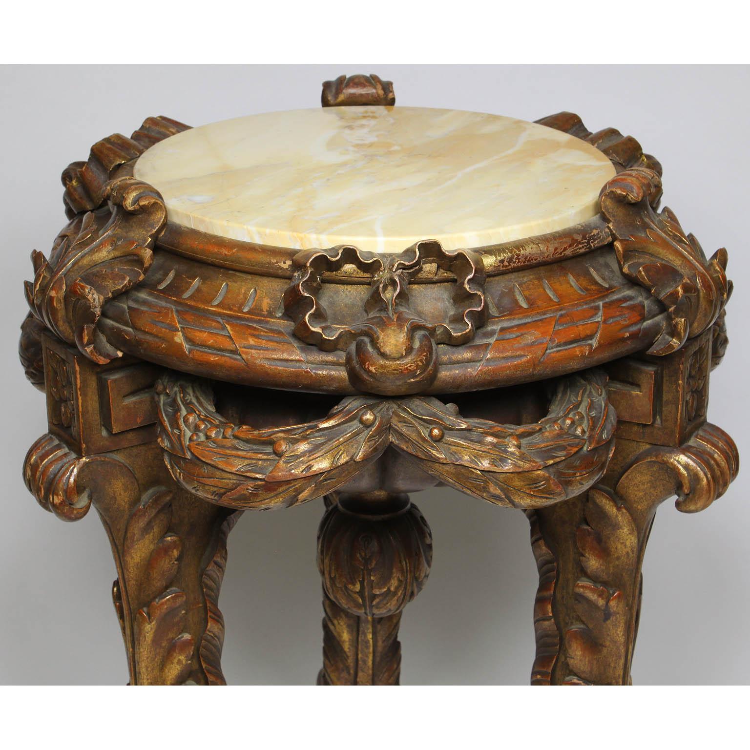 Baroque Revival French 19th-20th Century Baroque Style Giltwood Carved Marble Top Pedestal For Sale