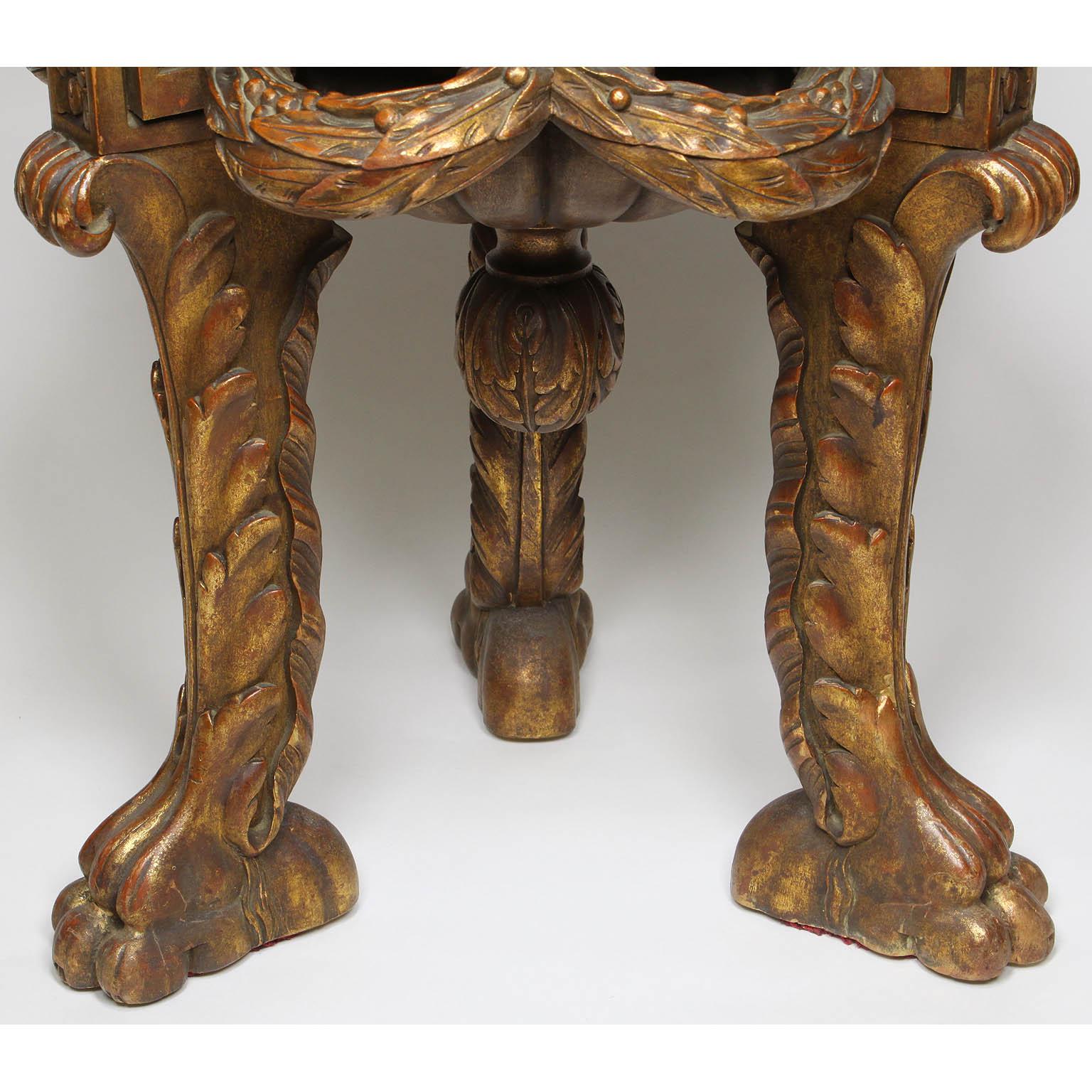 French 19th-20th Century Baroque Style Giltwood Carved Marble Top Pedestal For Sale 1