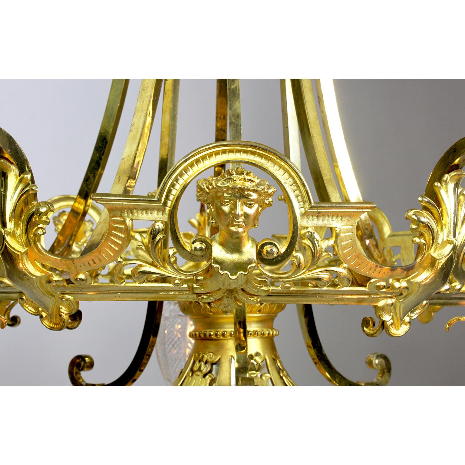 Brass French 19th-20th Century Belle Époque Gilt-Bronze & Cut-Glass 6-Light Chandelier For Sale