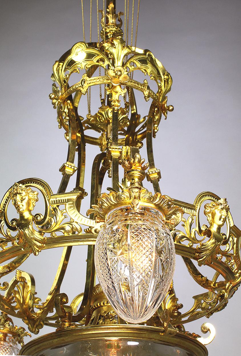 French 19th-20th Century Belle Époque Gilt-Bronze & Cut-Glass 6-Light Chandelier For Sale 3