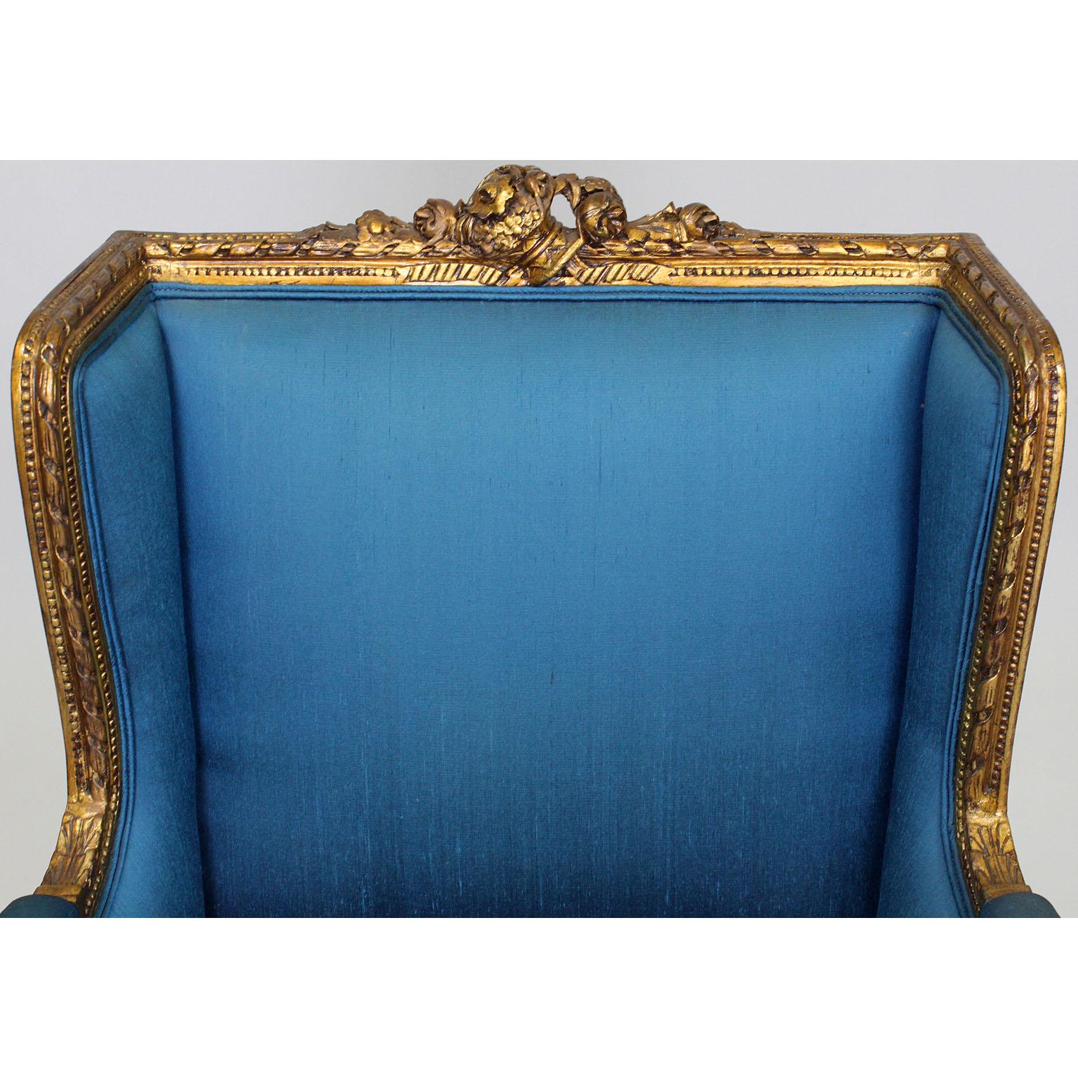 French 19th-20th Century Belle Époque Louis XVI Style Bergère Giltwood Salon Set For Sale 7