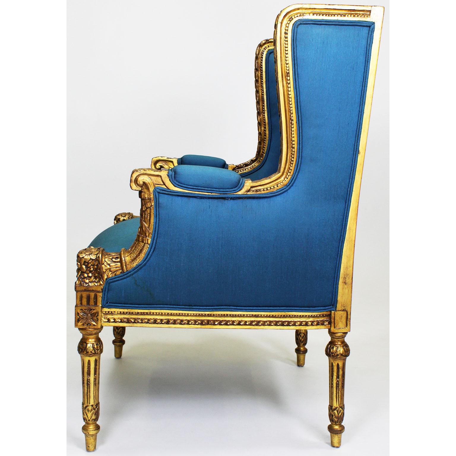 French 19th-20th Century Belle Époque Louis XVI Style Bergère Giltwood Salon Set For Sale 9