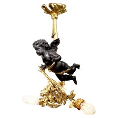 French 19th-20th Century Belle Époque Patinated & Gilt Bronze Cherub Chandelier