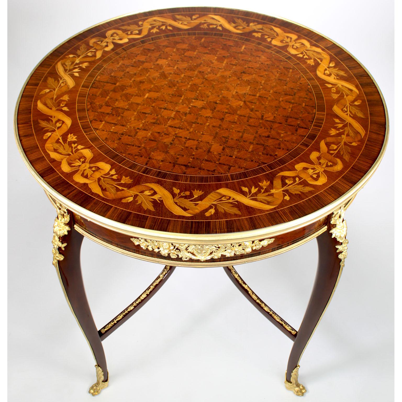 Gilt French 19th-20th Century Circular Marquetry & Ormolu Table, Attr. François Linke For Sale