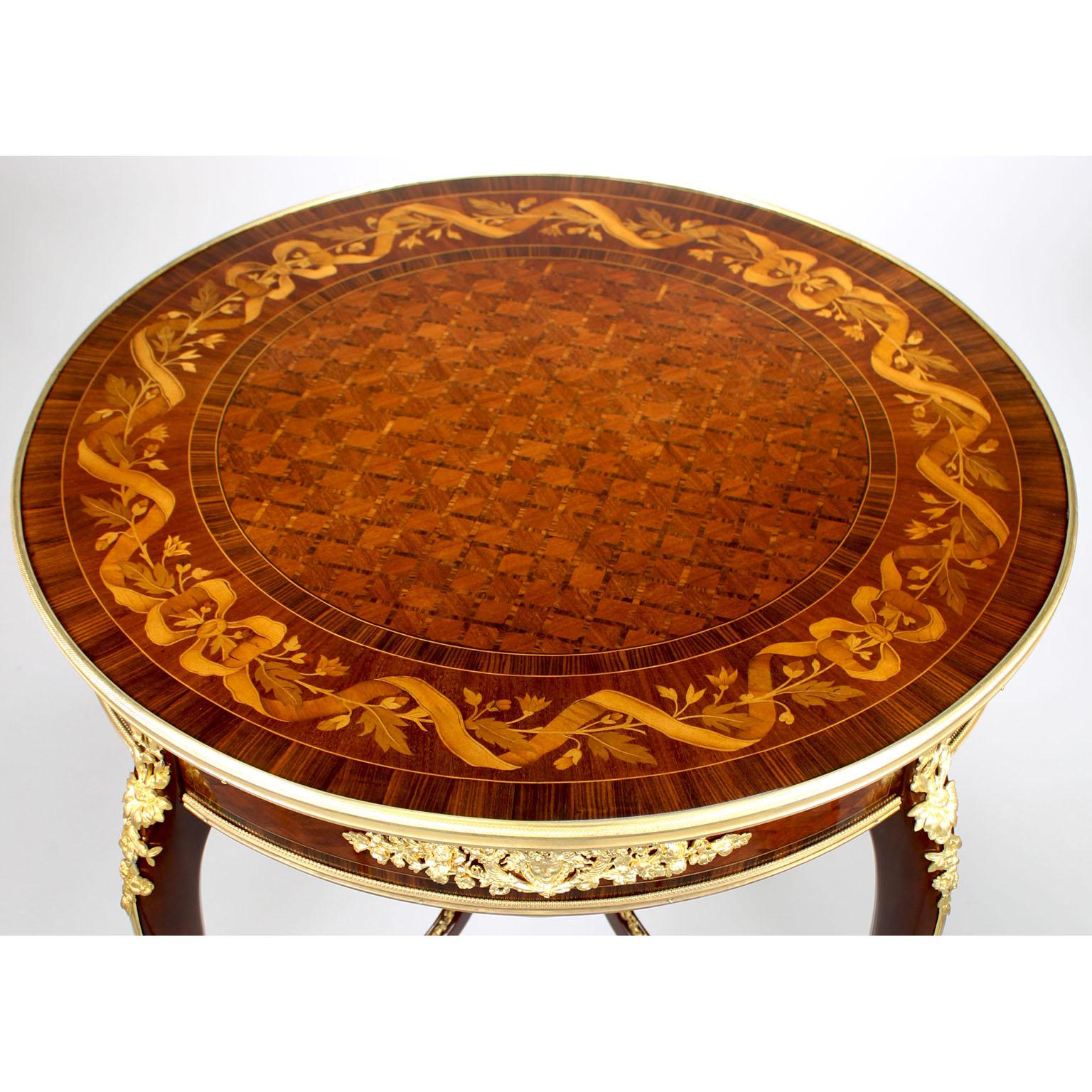 French 19th-20th Century Circular Marquetry & Ormolu Table, Attr. François Linke In Good Condition For Sale In Los Angeles, CA