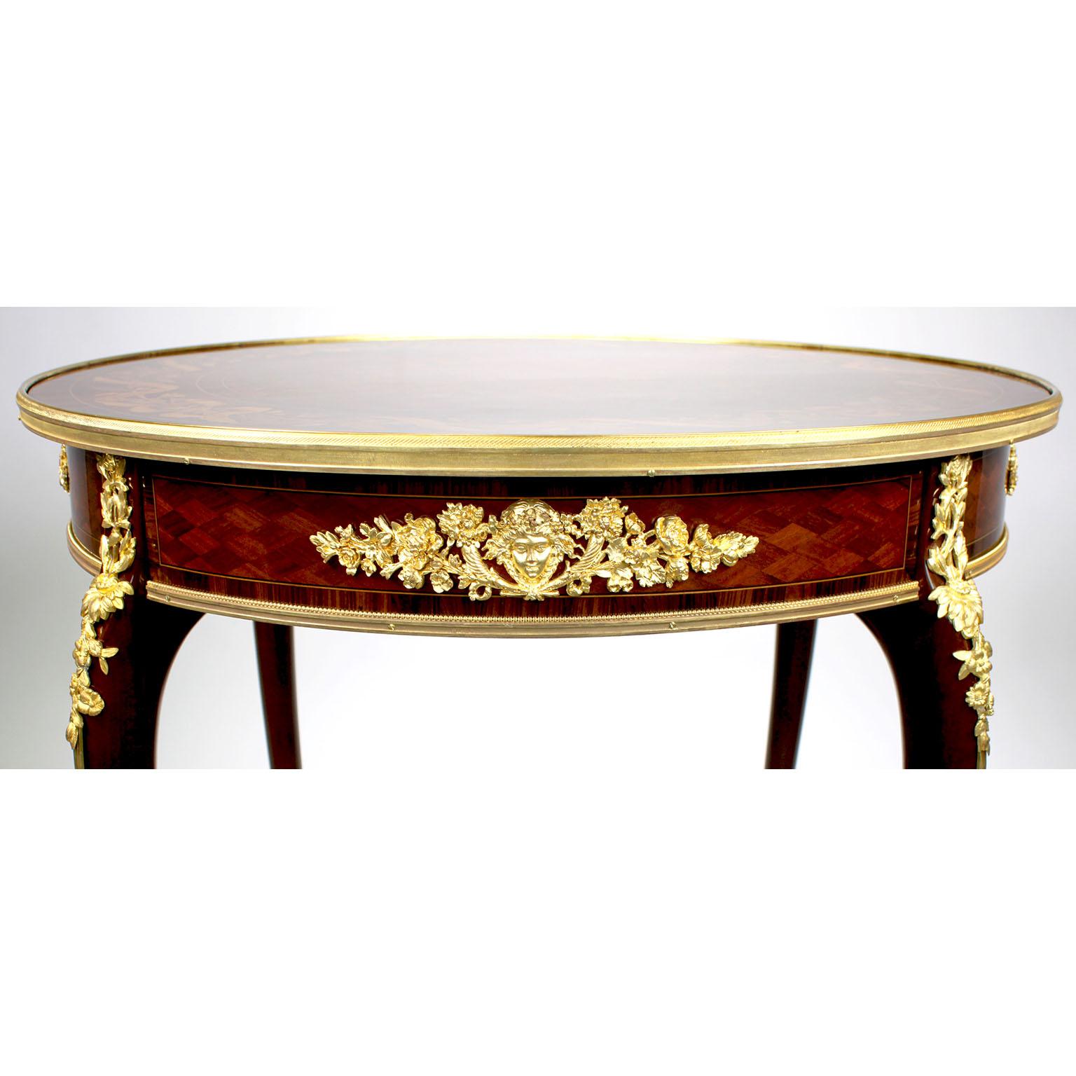 Bronze French 19th-20th Century Circular Marquetry & Ormolu Table, Attr. François Linke For Sale