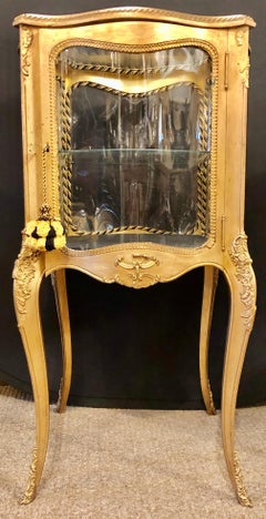 French 19th-20th Century Curio Vitrine Cabinet Curved Glass All Round
