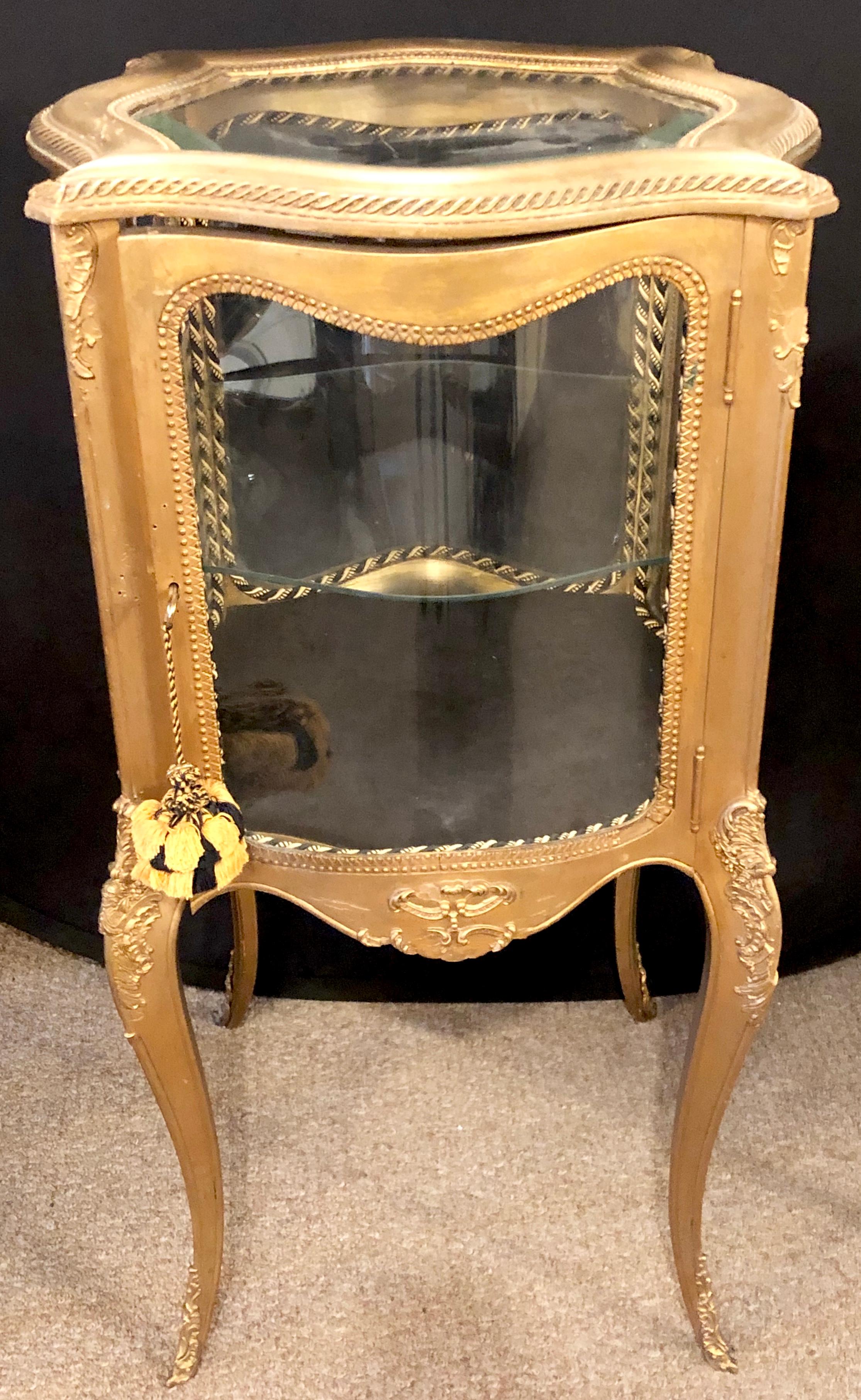 Gilt French 19th-20th Century Curio Vitrine Cabinet Curved Glass All Round