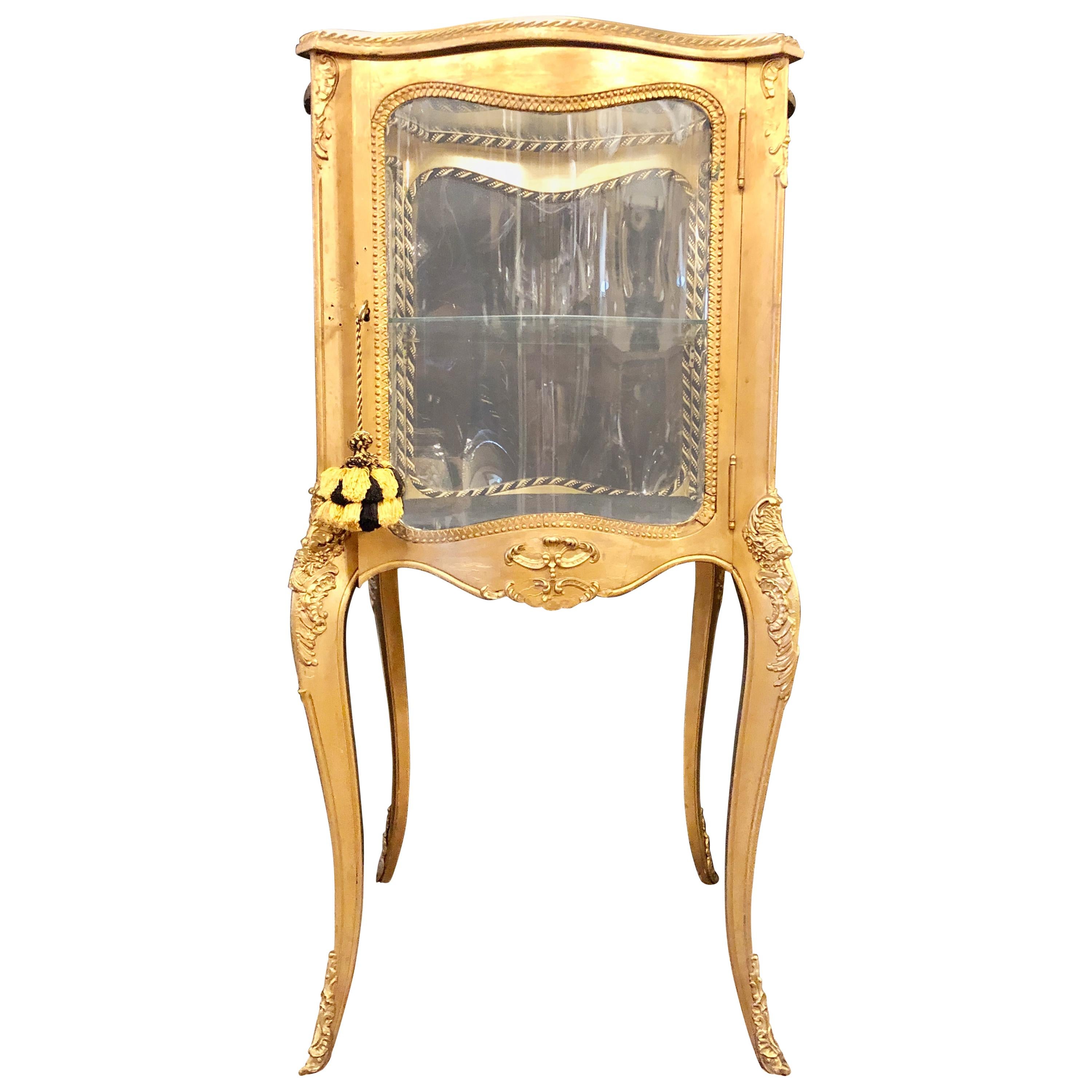 French 19th-20th Century Curio Vitrine Cabinet Curved Glass All Round