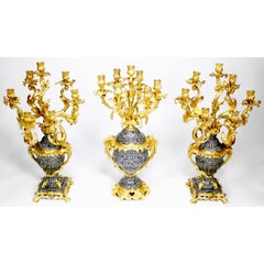 A Fine French 19th/20th Century Louis XV Style 3-Piece Candelabra Garniture Set