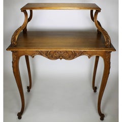 French 19th-20th Century Louis XV Style Carved Oak Two-Tier Tea or Dessert Table