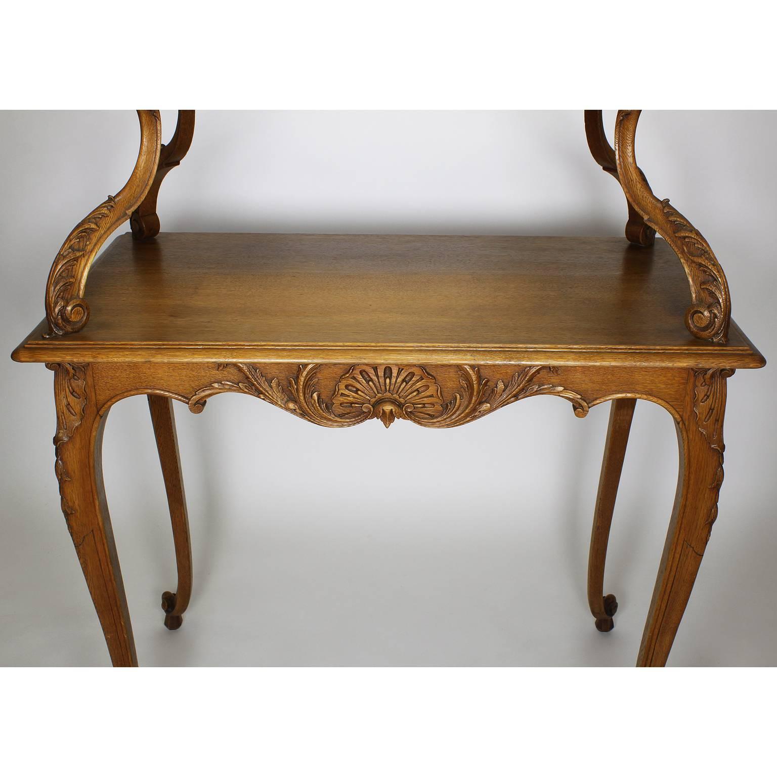 Hand-Carved French 19th-20th Century Louis XV Style Carved Oak Two-Tier Tea or Dessert Table For Sale