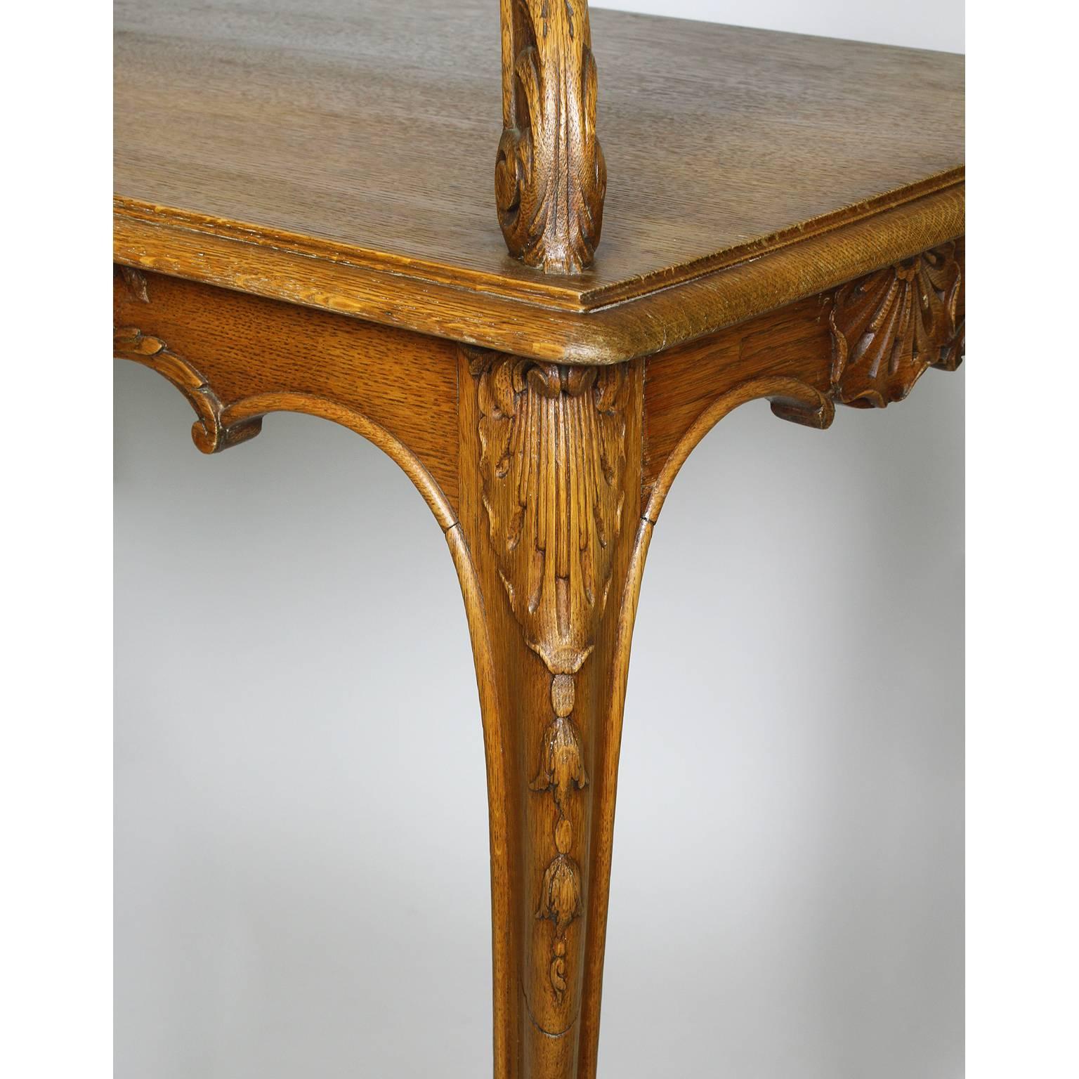 Early 20th Century French 19th-20th Century Louis XV Style Carved Oak Two-Tier Tea or Dessert Table For Sale