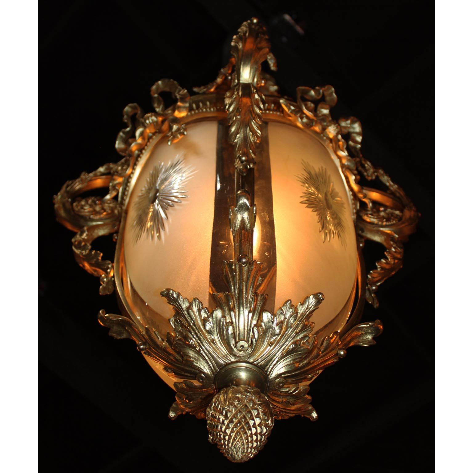 French, 19th-20th Century Louis XV Style Gilt Bronze and Glass Lantern For Sale 6