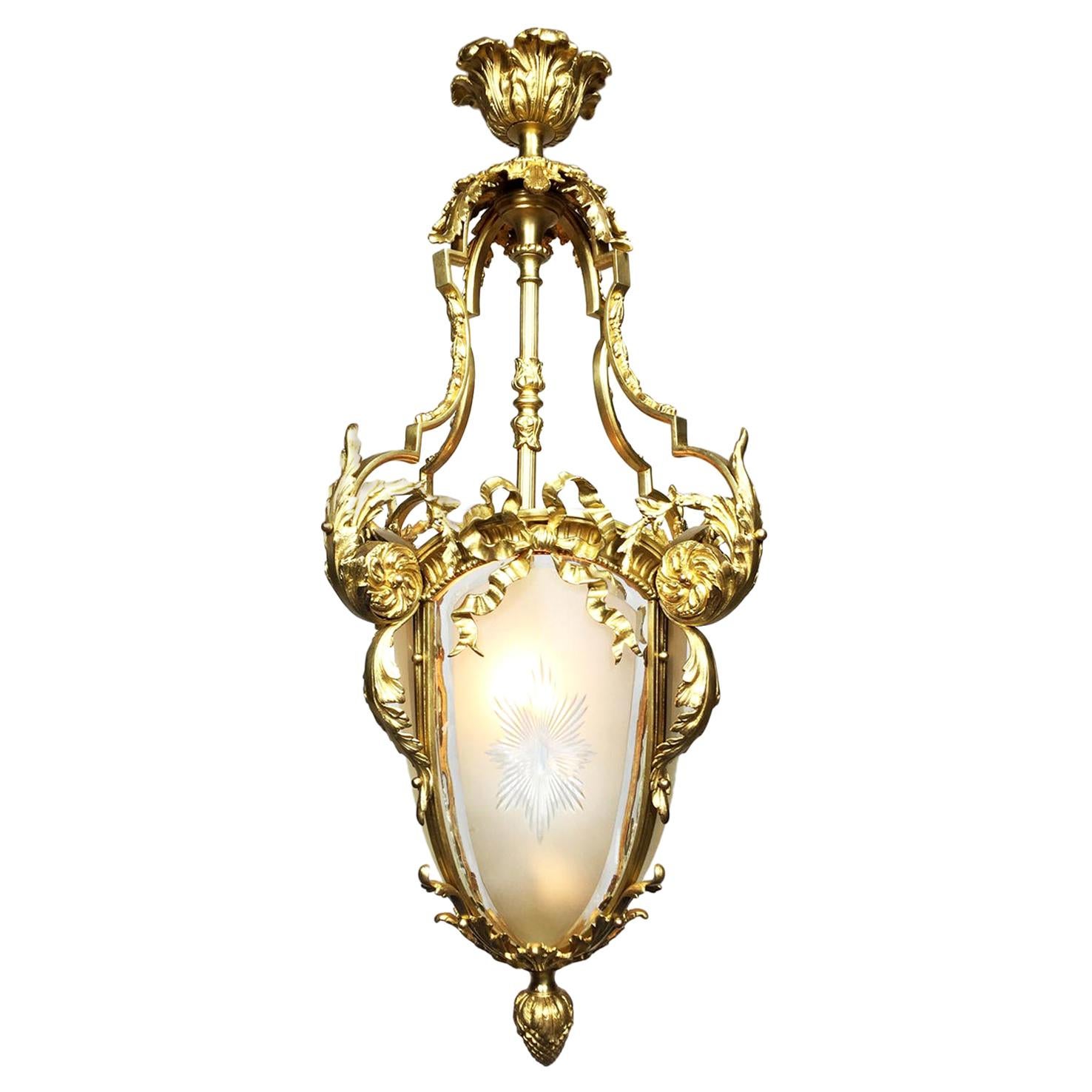 French, 19th-20th Century Louis XV Style Gilt Bronze and Glass Lantern For Sale