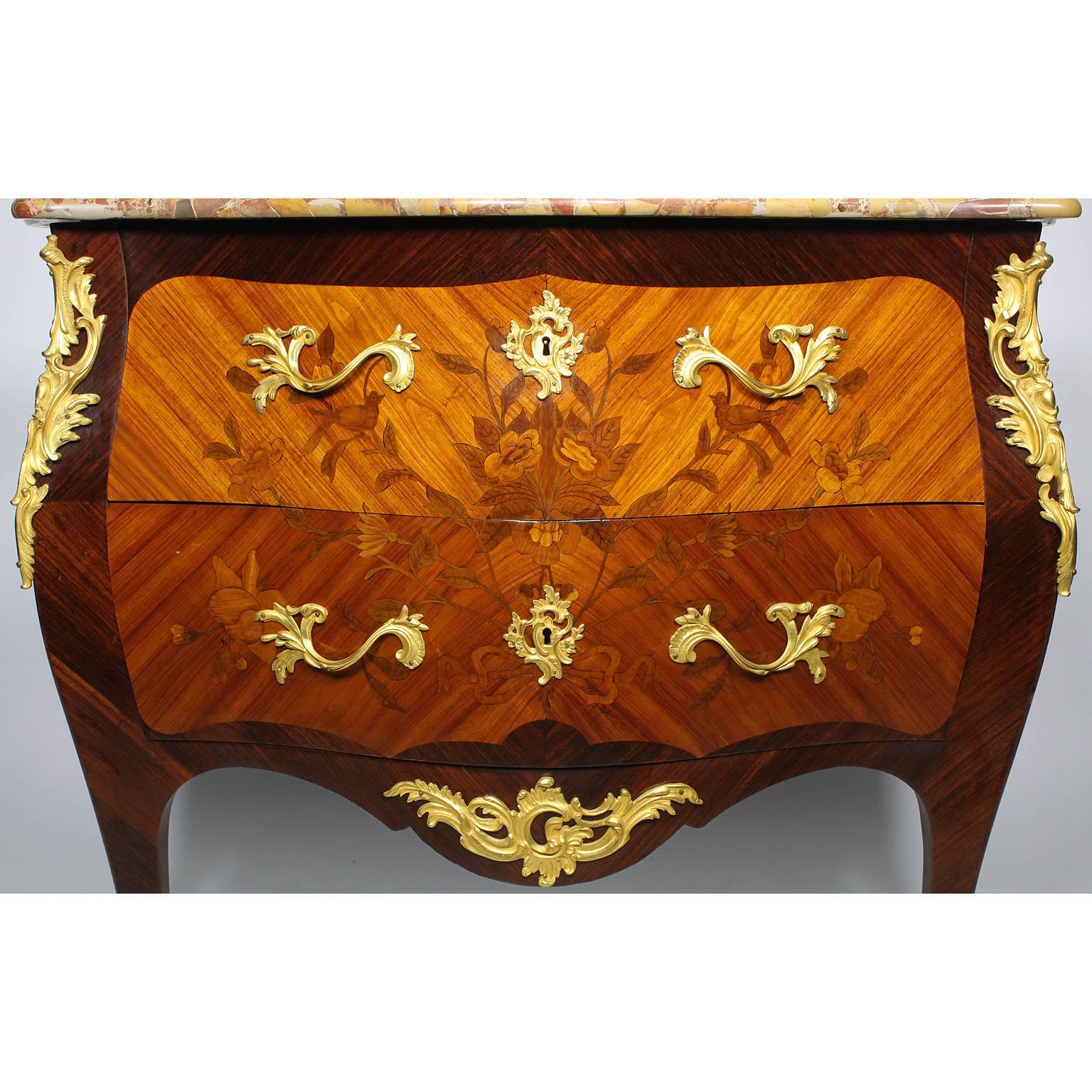 French, 19th-20th Century Louis XV Style Gilt Bronze and Marquetry Petit Commode In Good Condition For Sale In Los Angeles, CA