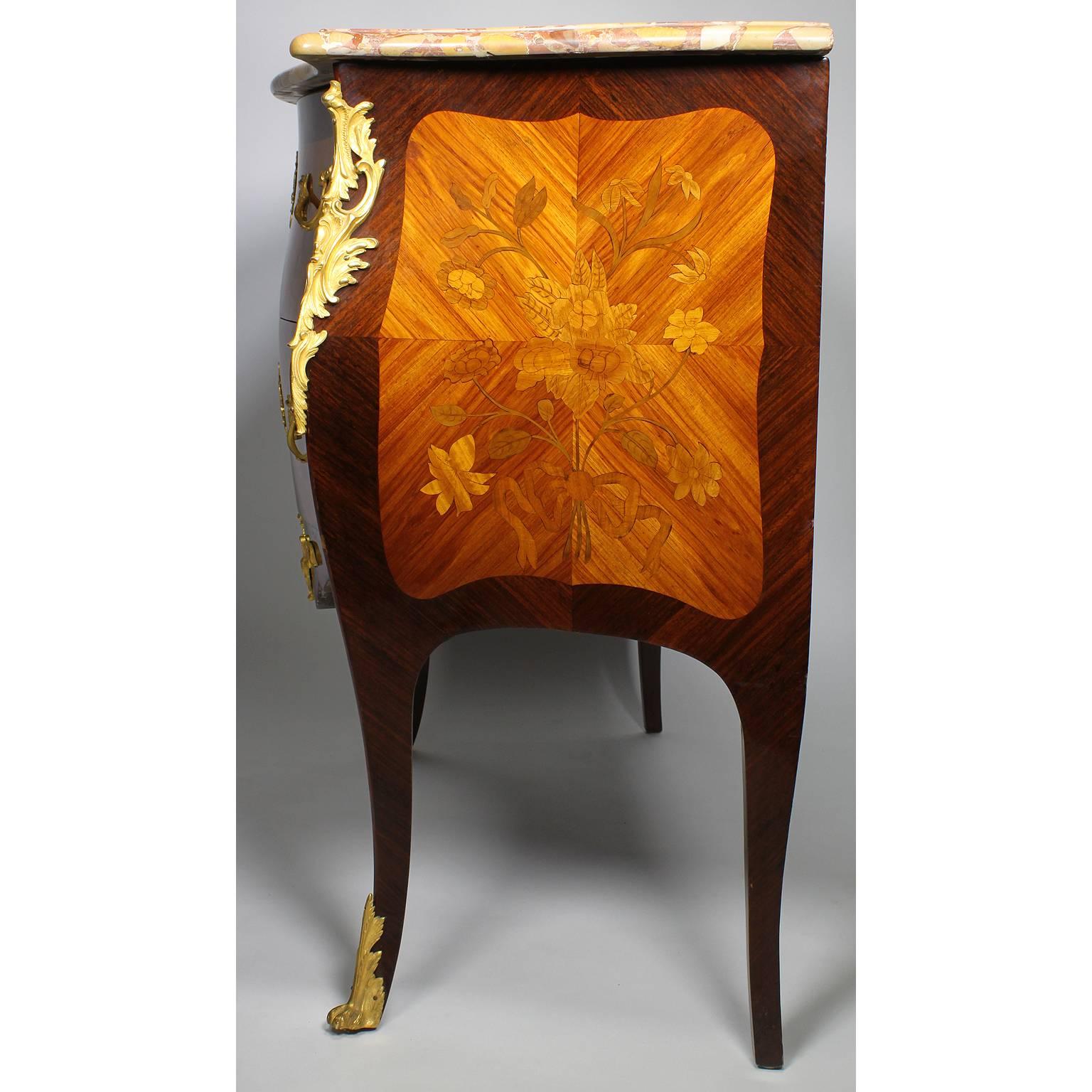 French, 19th-20th Century Louis XV Style Gilt Bronze and Marquetry Petit Commode For Sale 1