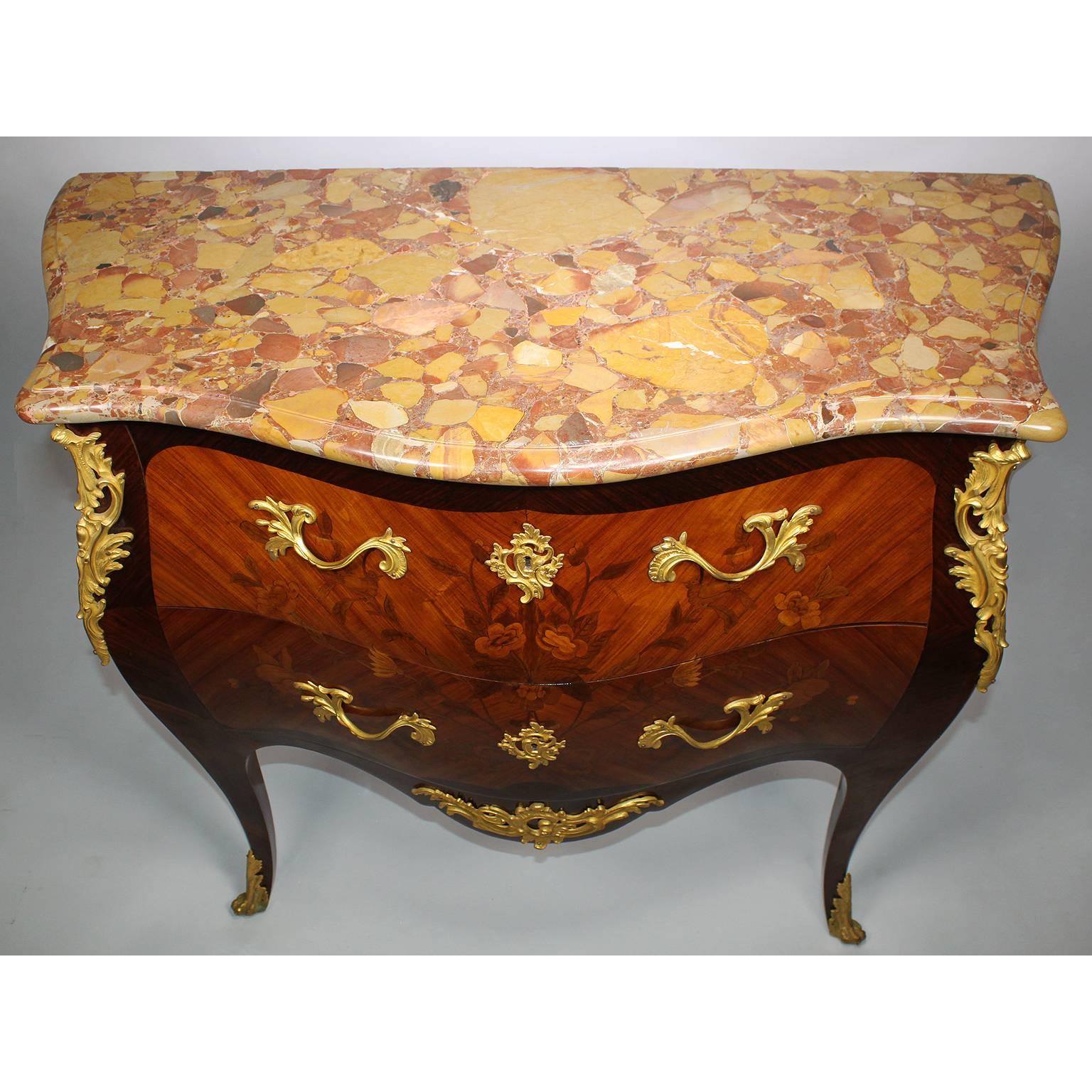 French, 19th-20th Century Louis XV Style Gilt Bronze and Marquetry Petit Commode For Sale 3