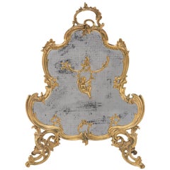 French 19th/20th Century Louis XV Style Gilt-Bronze Figural Fireplace Screen