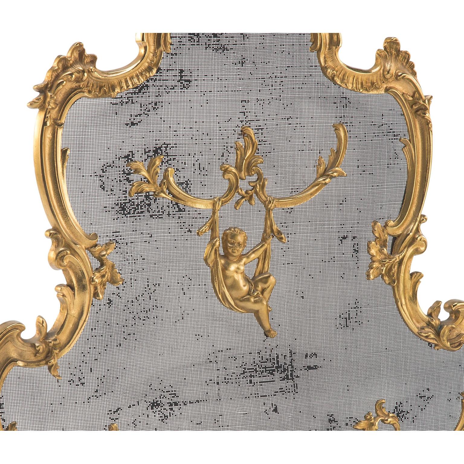 19th Century French 19th/20th Century Louis XV Style Gilt-Bronze Figural Fireplace Screen For Sale
