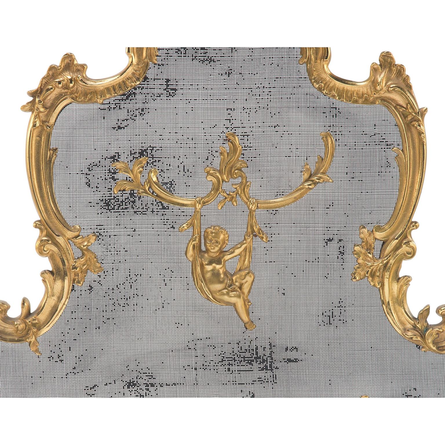 French 19th/20th Century Louis XV Style Gilt-Bronze Figural Fireplace Screen For Sale 1