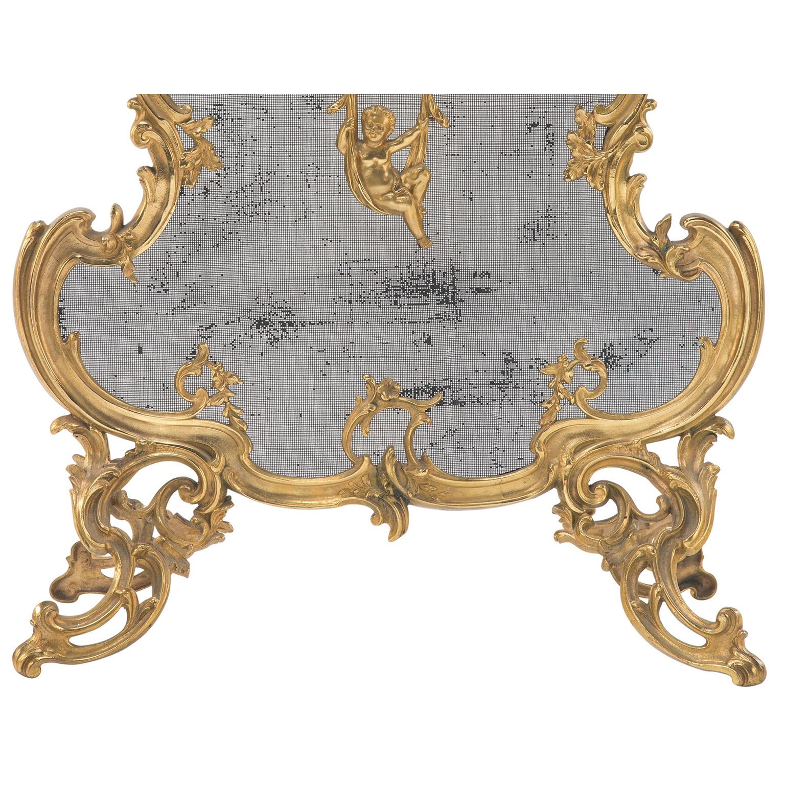 French 19th/20th Century Louis XV Style Gilt-Bronze Figural Fireplace Screen For Sale 3