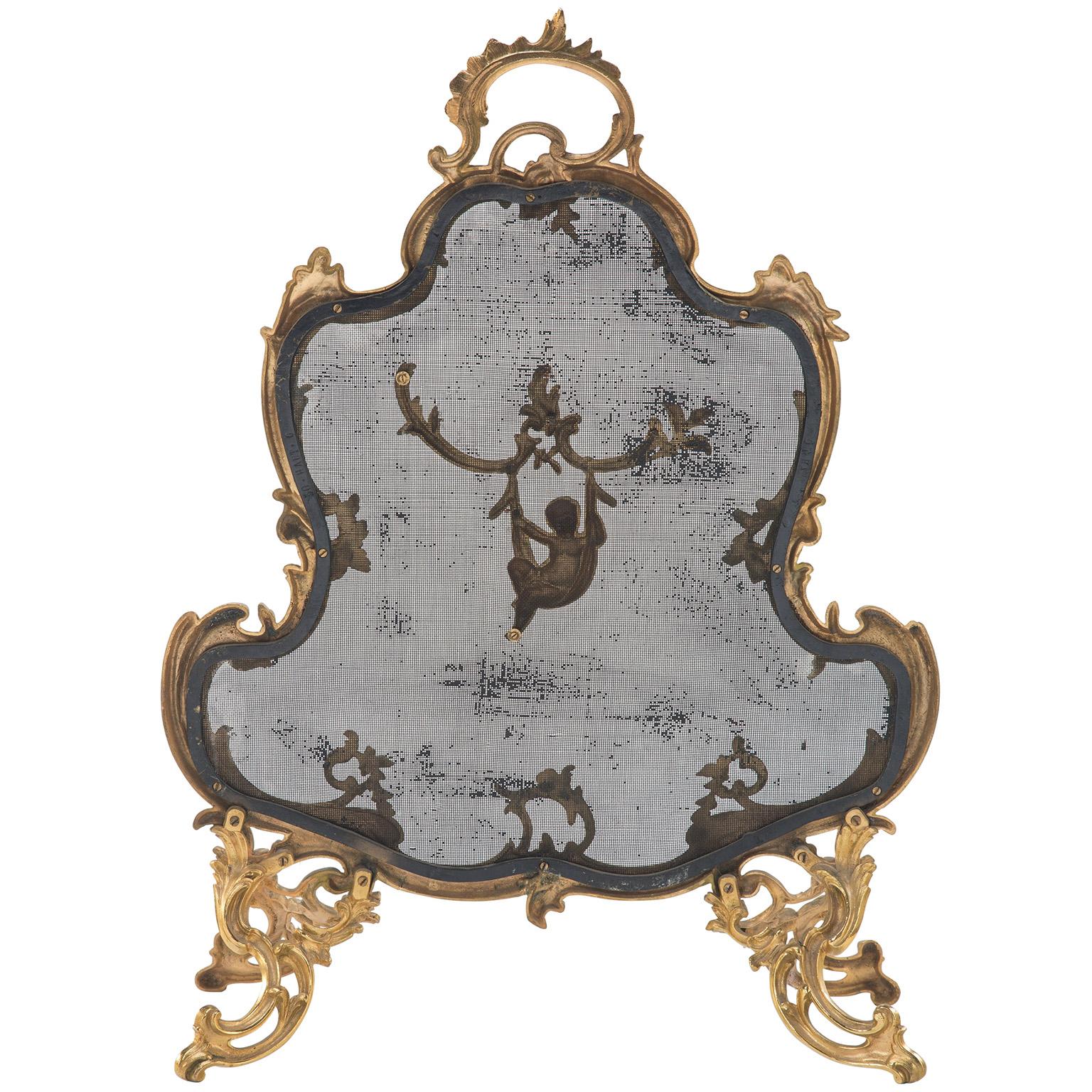 French 19th/20th Century Louis XV Style Gilt-Bronze Figural Fireplace Screen For Sale 4