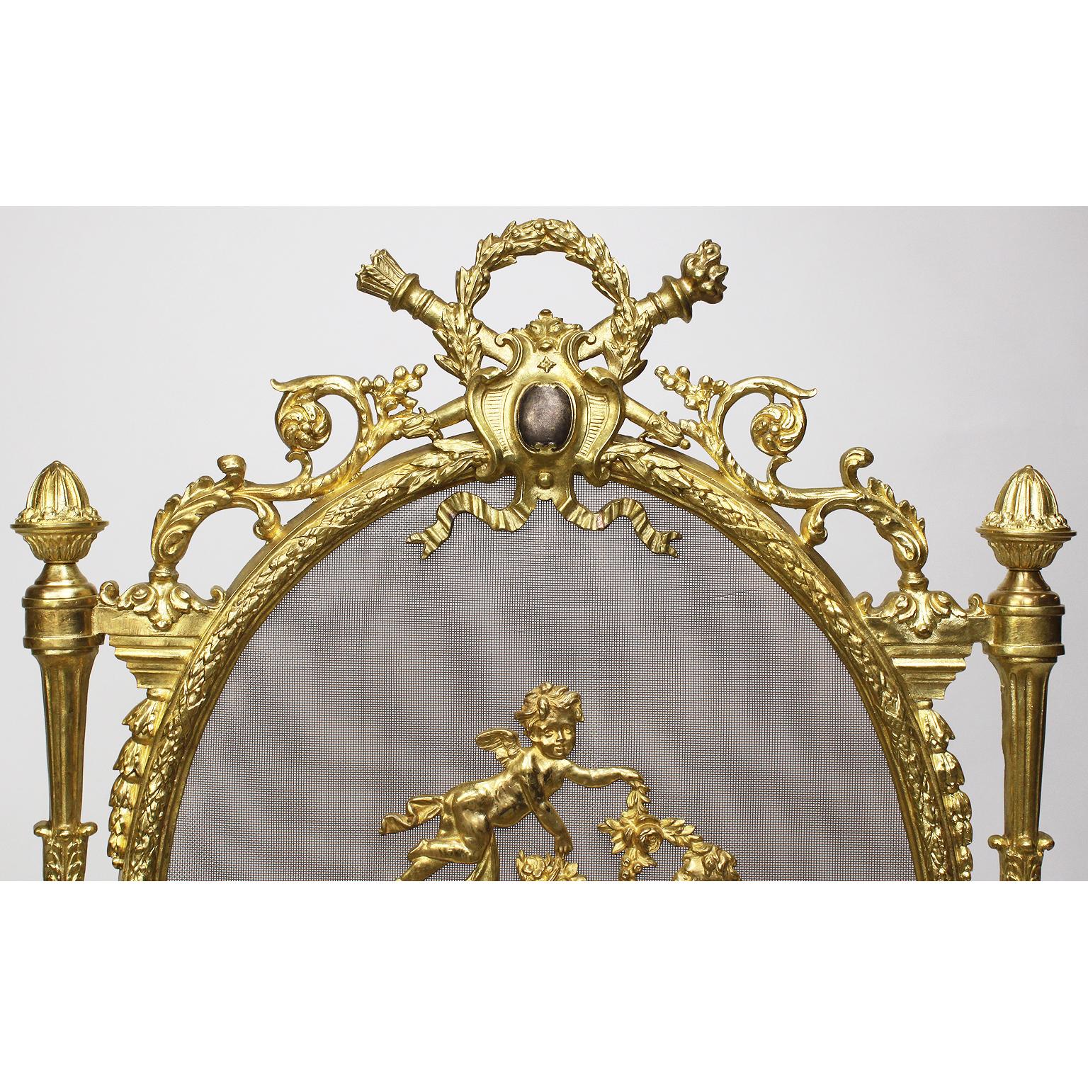 Belle Époque French 19th-20th Century Louis XV Style Gilt-Bronze Fireplace Screen For Sale