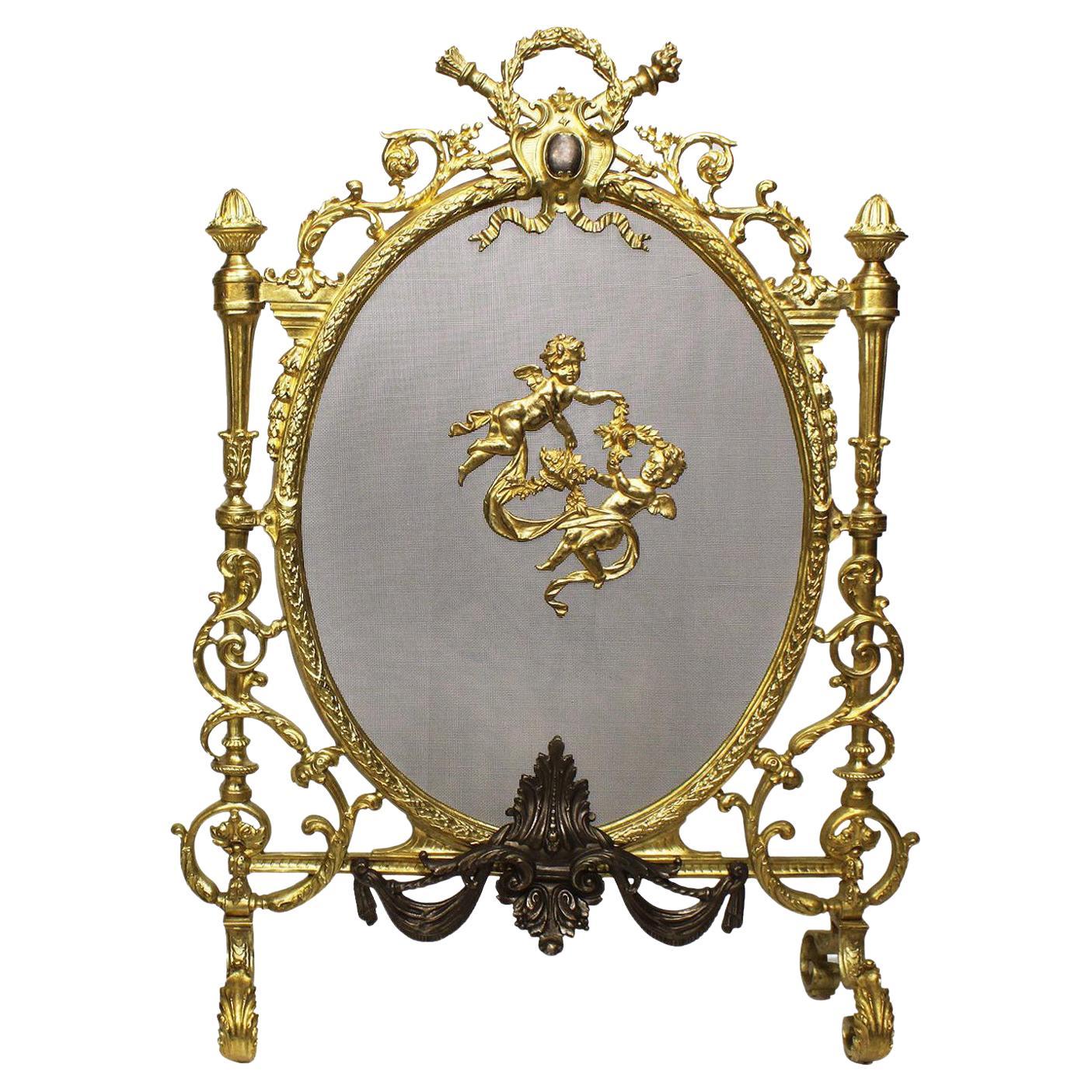 French 19th-20th Century Louis XV Style Gilt-Bronze Fireplace Screen For Sale