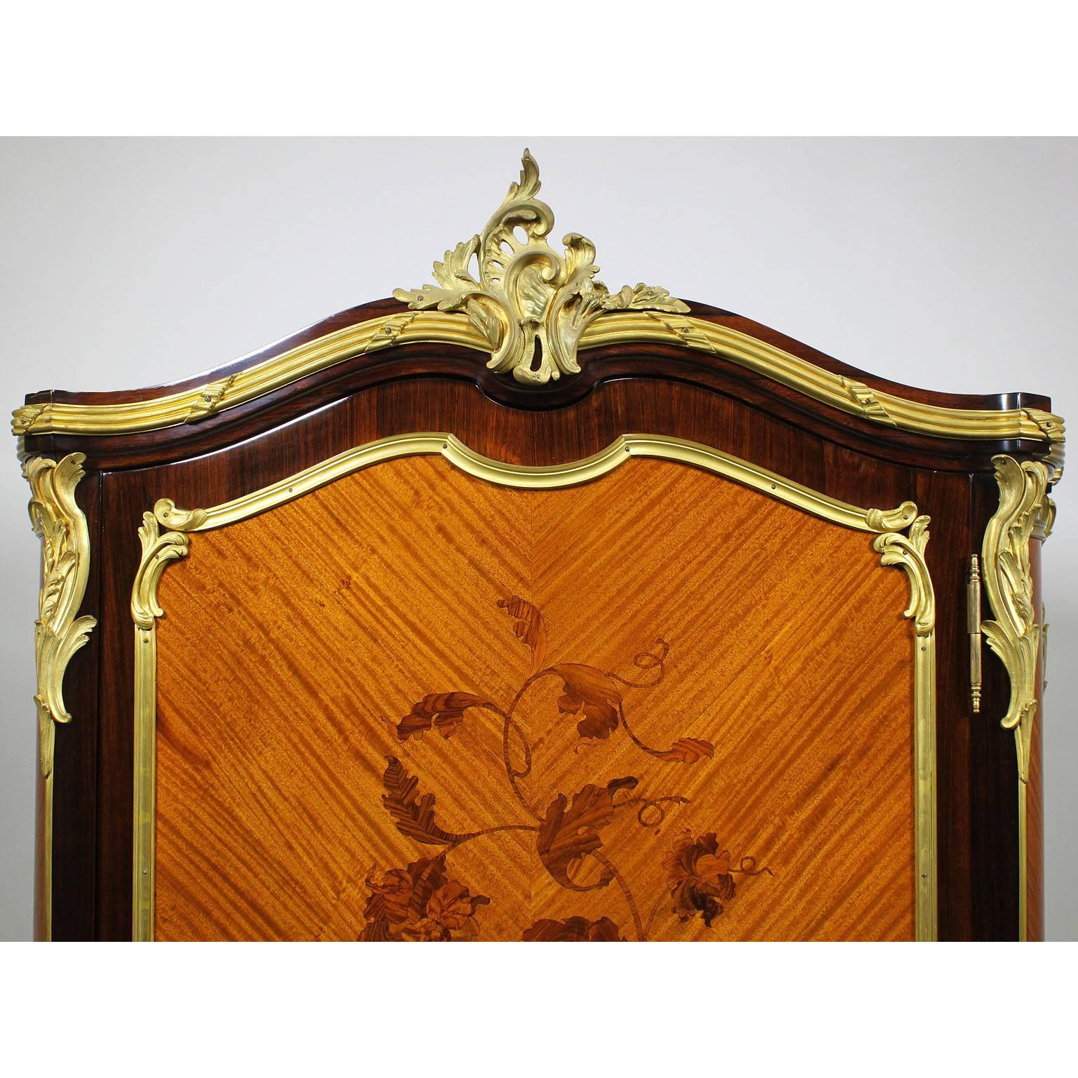 Kingwood French 19th-20th Century Louis XV Style Gilt-Bronze Mounted & Marquetry Cabinet For Sale