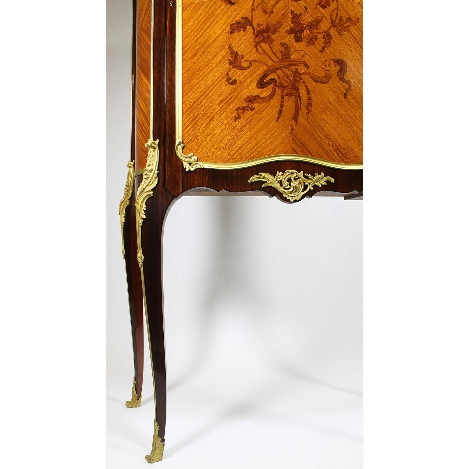 French 19th-20th Century Louis XV Style Gilt-Bronze Mounted & Marquetry Cabinet For Sale 2