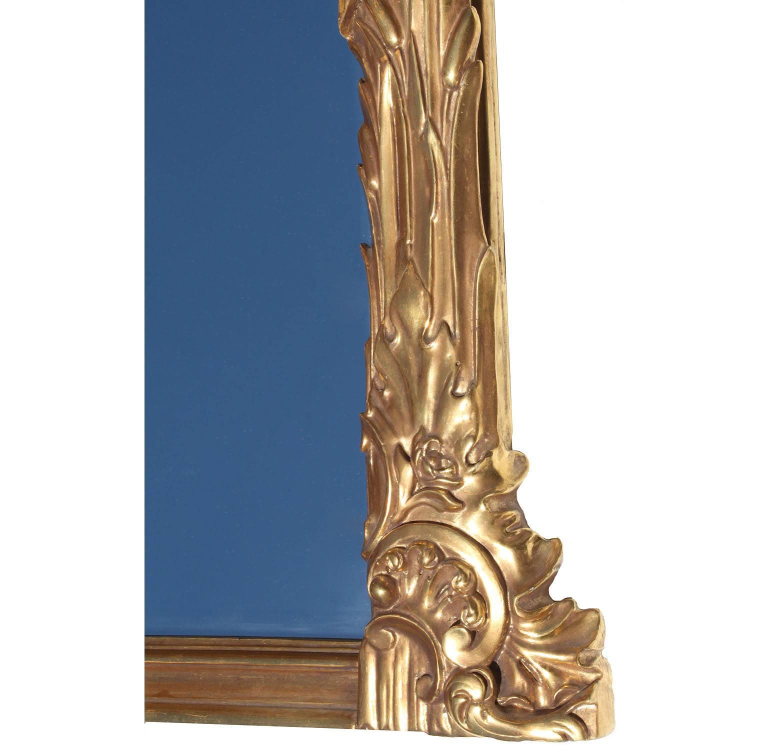 French 19th-20th Century Louis XV Style Giltwood Carved Figural Trumeau Mirror For Sale 5