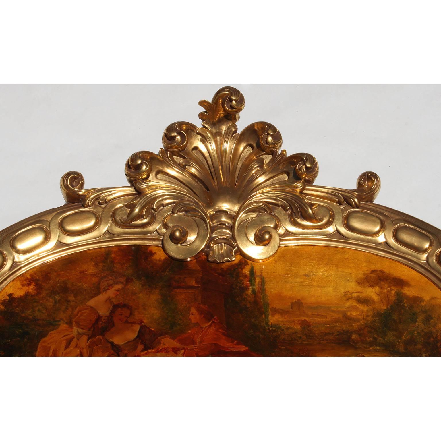 Beveled French 19th-20th Century Louis XV Style Giltwood Carved Figural Trumeau Mirror For Sale