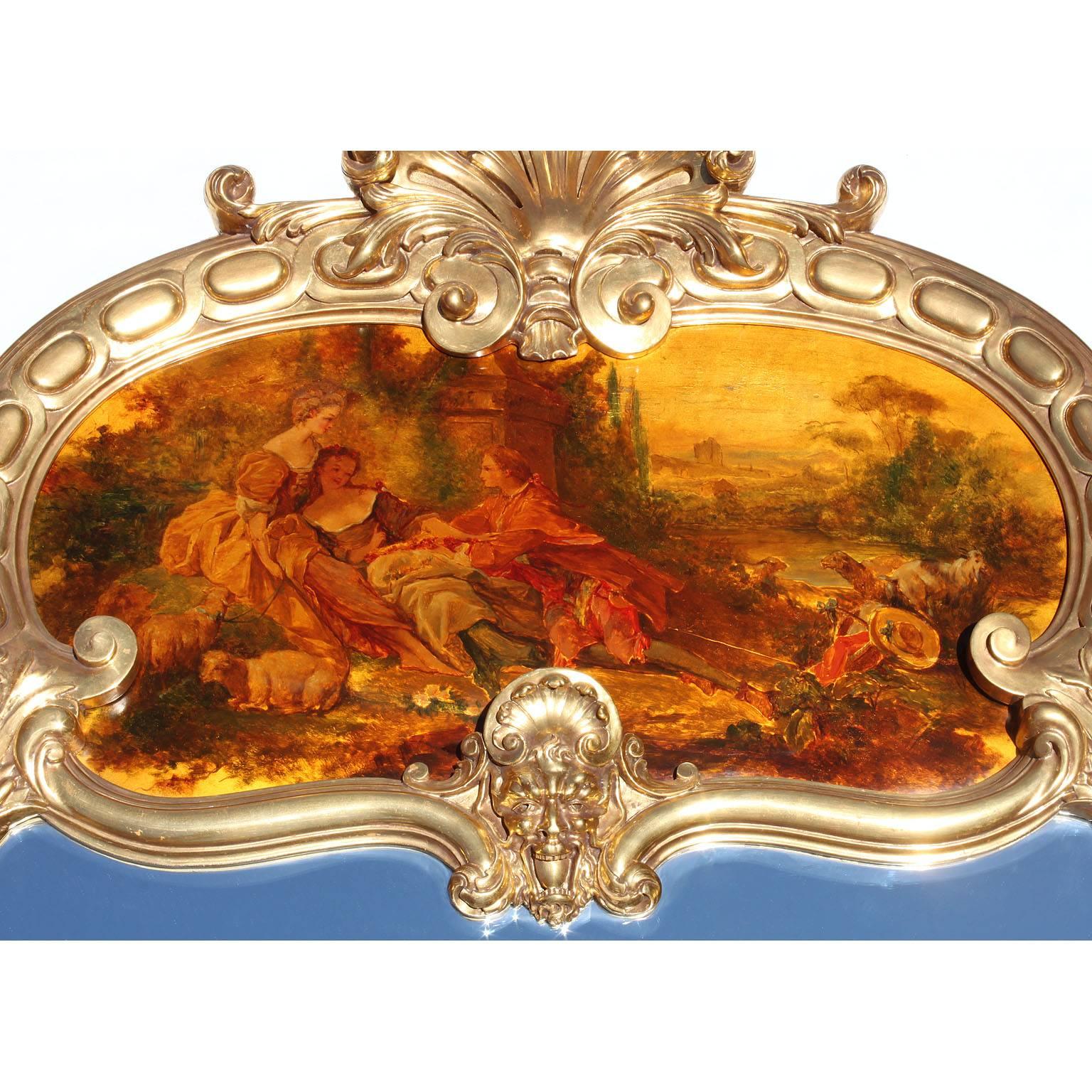 Französisch 19-20. Jahrhundert Louis XV Stil Giltwood geschnitzt Figural Trumeau Spiegel (Abgeschrägt) im Angebot