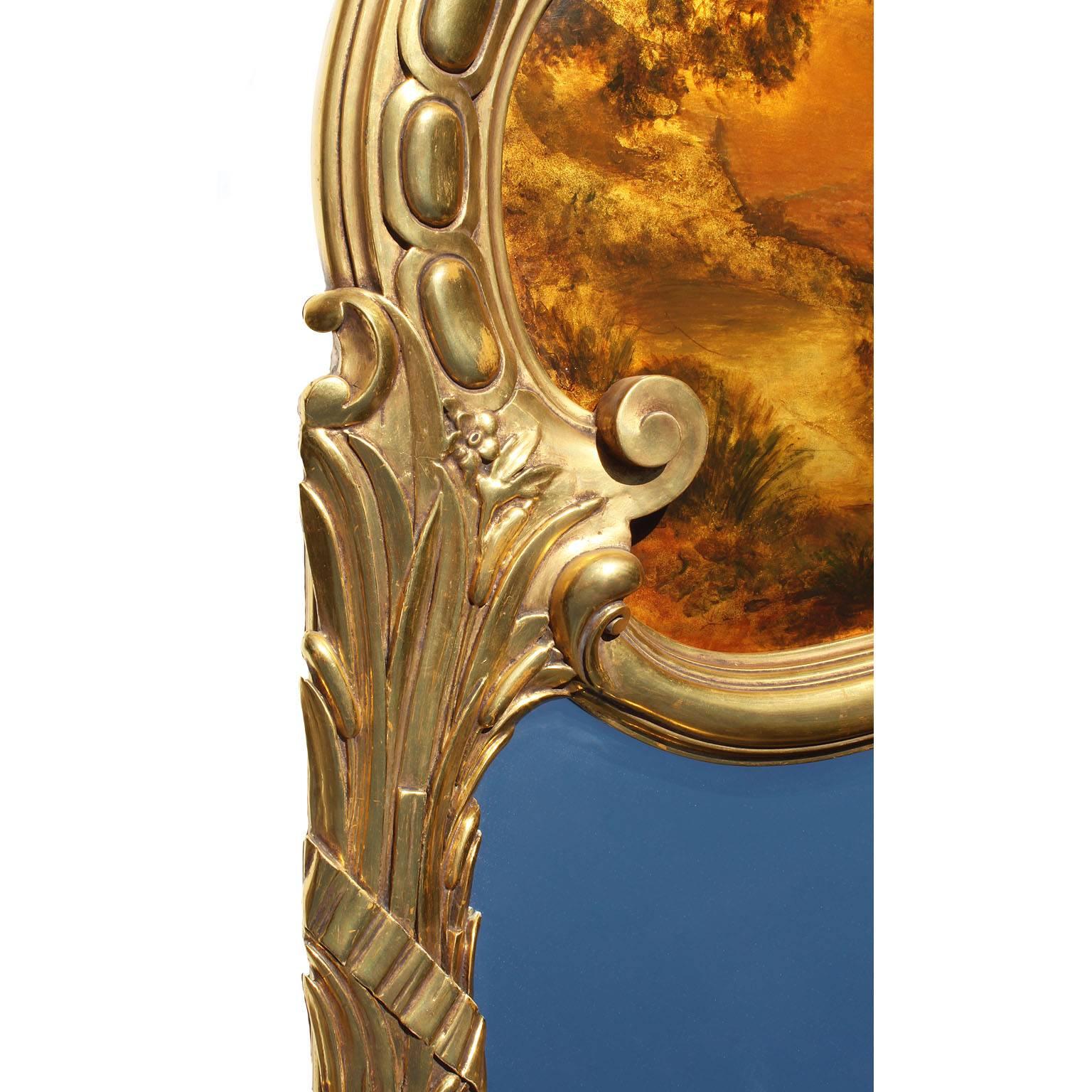 Early 20th Century French 19th-20th Century Louis XV Style Giltwood Carved Figural Trumeau Mirror For Sale