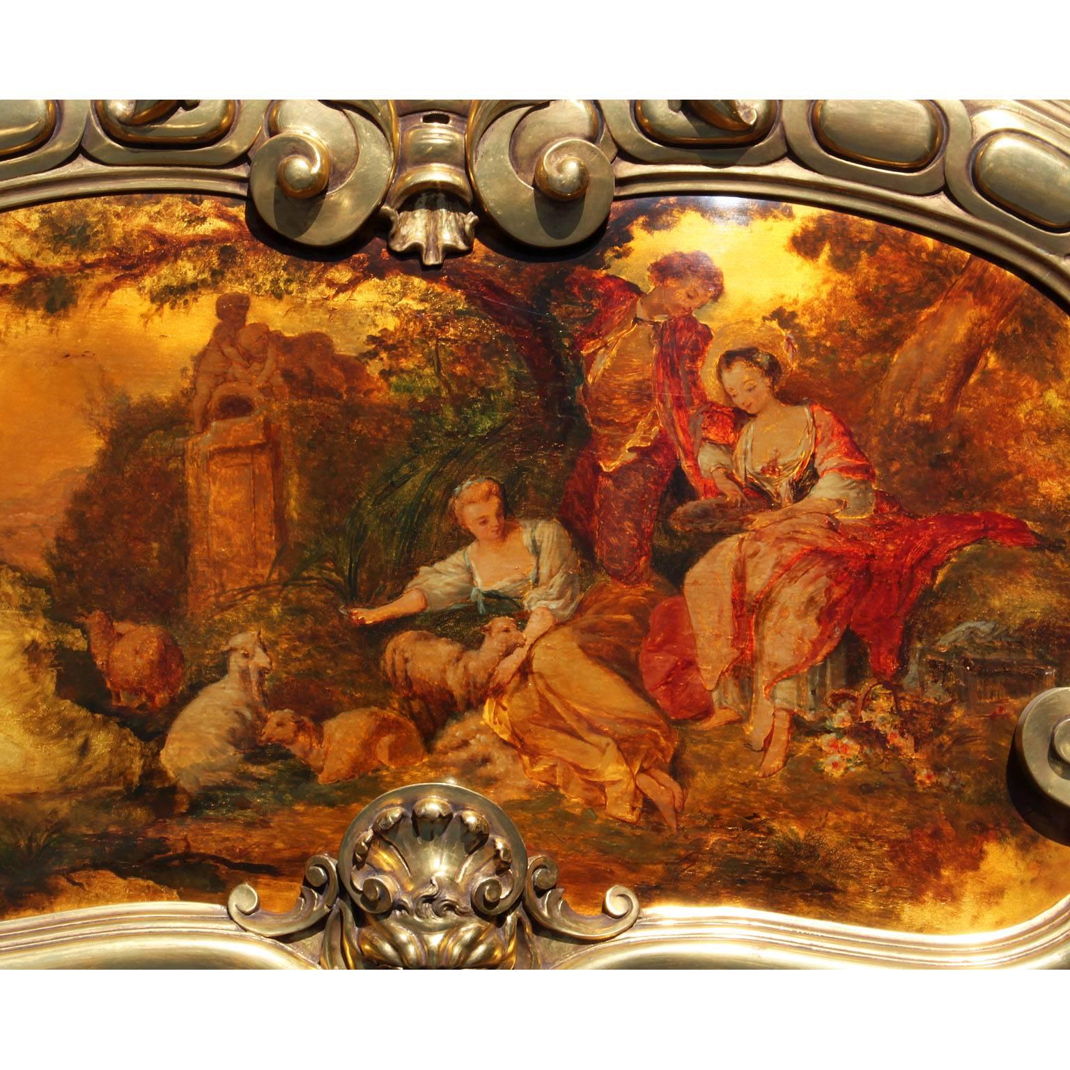 French 19th-20th Century Louis XV Style Giltwood Carved Figural Trumeau Mirror For Sale 1