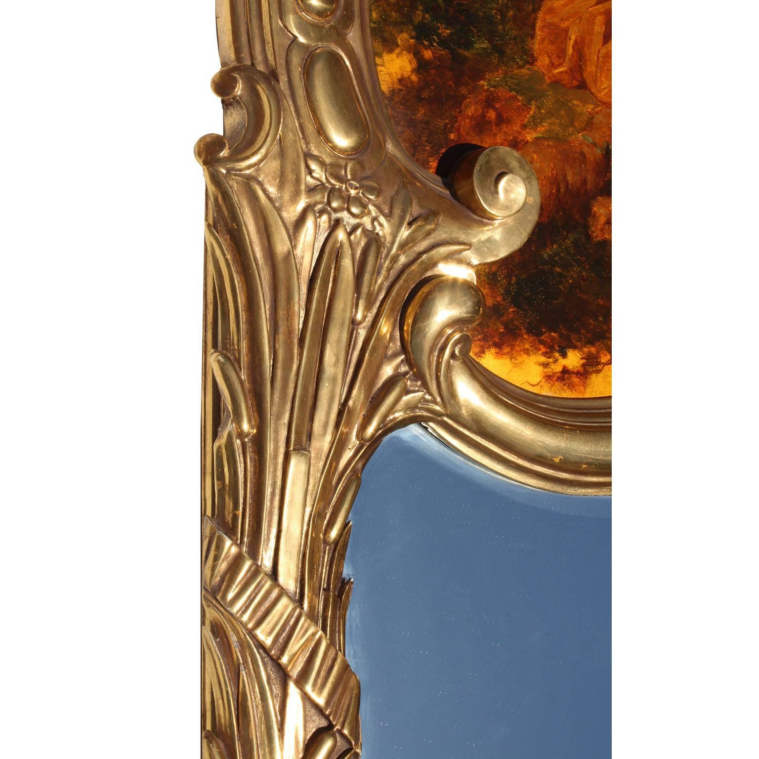 French 19th-20th Century Louis XV Style Giltwood Carved Figural Trumeau Mirror For Sale 2