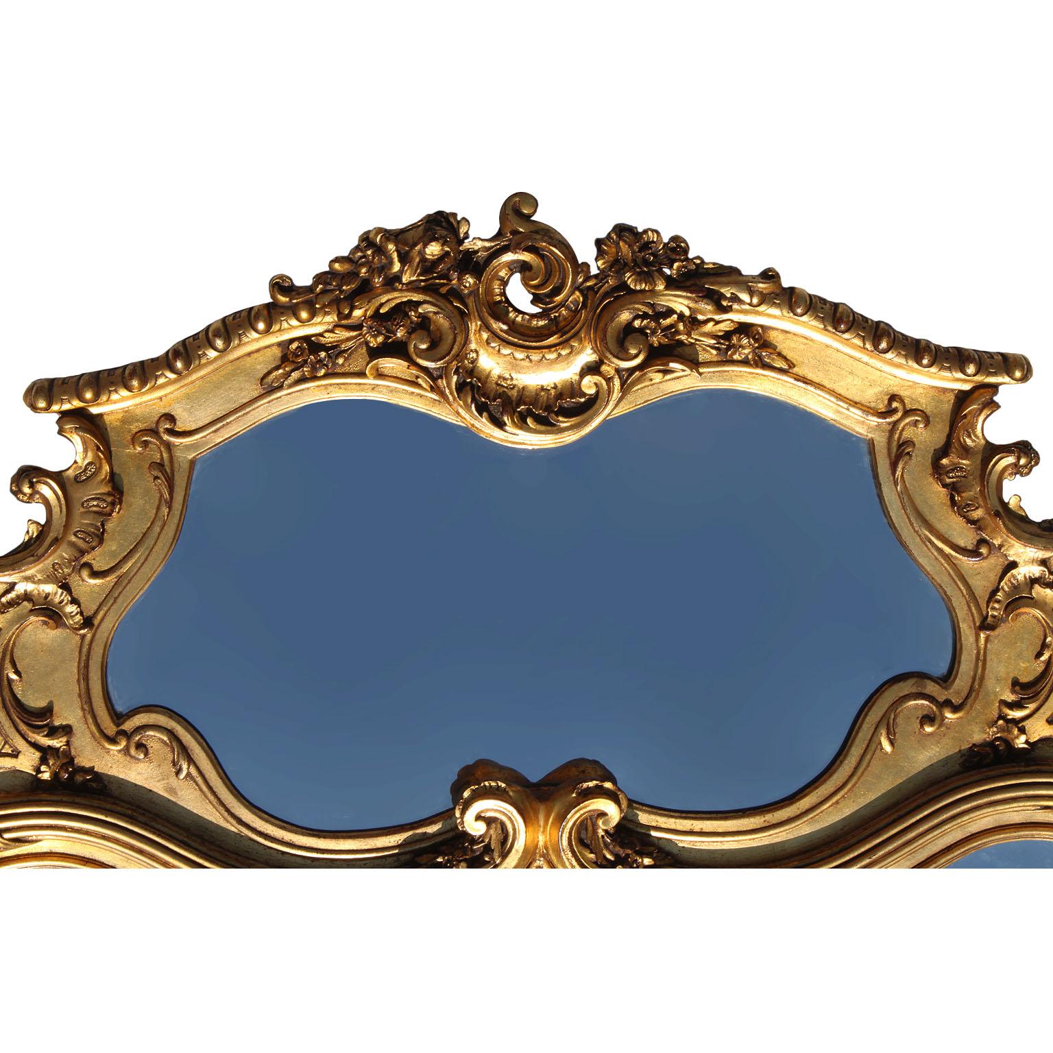 Belle Époque French 19th-20th Century Louis XV Style Giltwood Carved Trumeau Mirror Frame For Sale