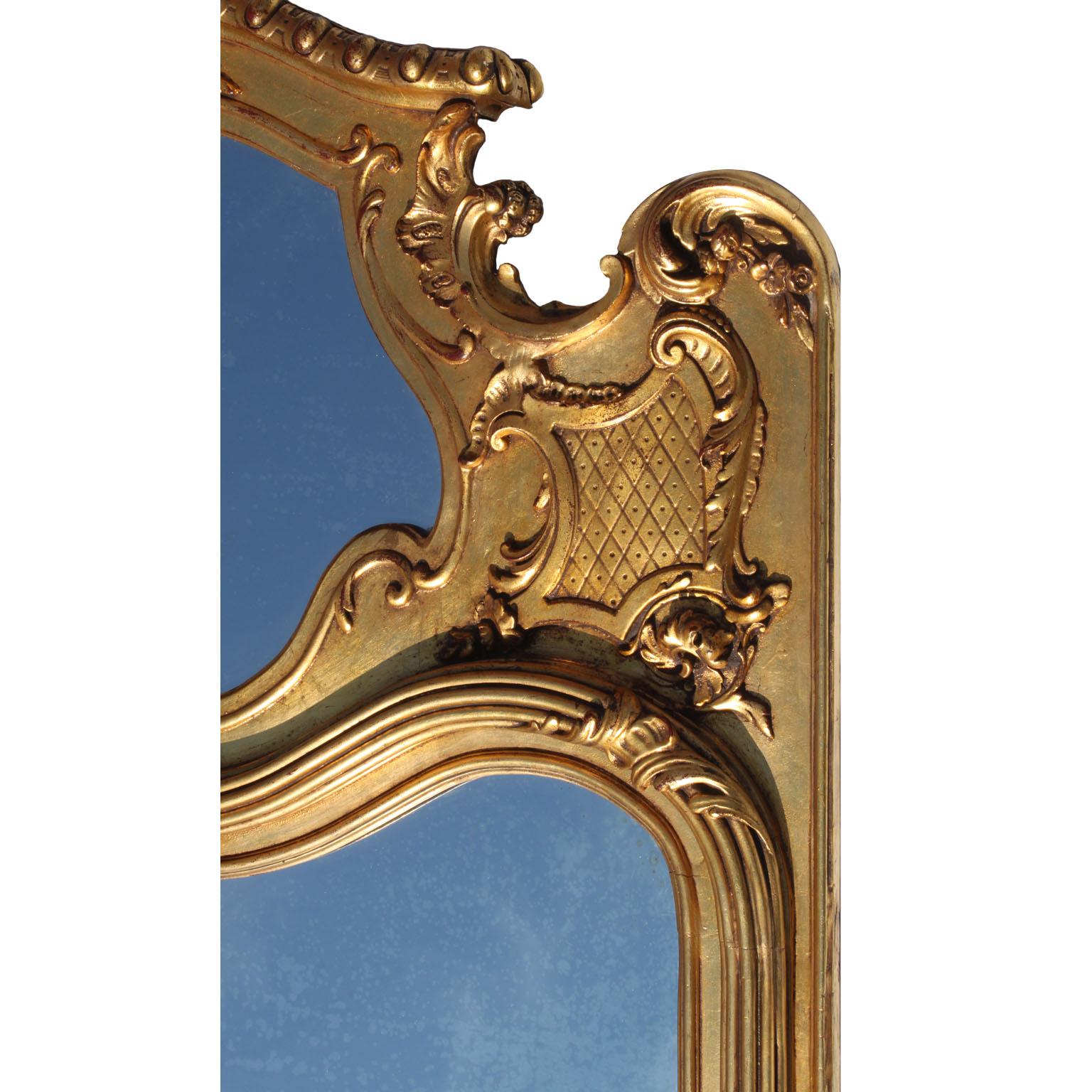 Early 20th Century French 19th-20th Century Louis XV Style Giltwood Carved Trumeau Mirror Frame For Sale