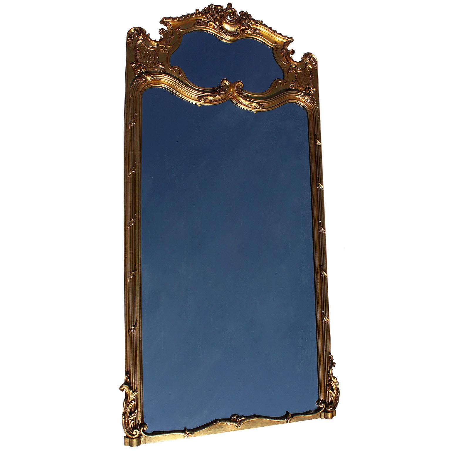 French 19th-20th Century Louis XV Style Giltwood Carved Trumeau Mirror Frame For Sale