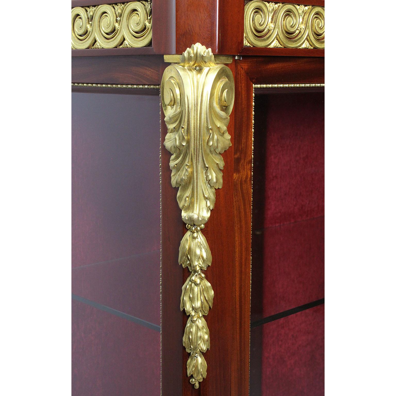 Fabric French 19th-20th Century Louis XV Style Mahogany and Ormolu Mounted Vitrine For Sale