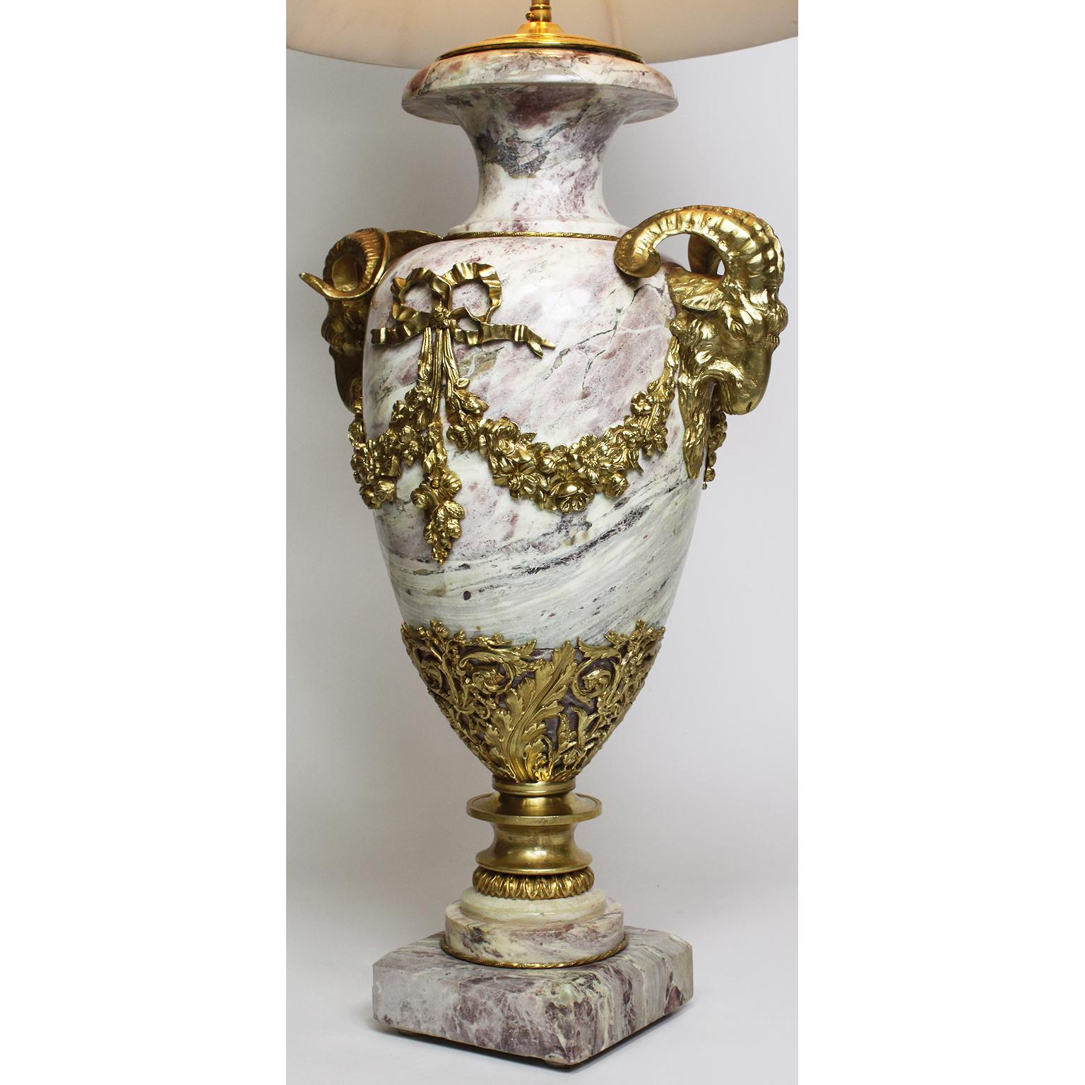 French 19th-20th Century Louis XV Style Marble and Gilt Bronze-Mounted Urn Lamp In Good Condition For Sale In Los Angeles, CA