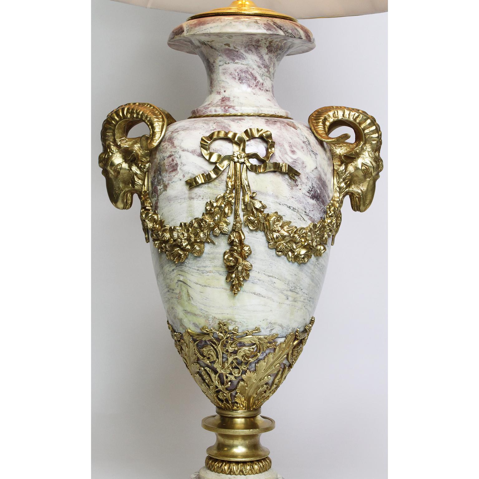 Early 20th Century French 19th-20th Century Louis XV Style Marble and Gilt Bronze-Mounted Urn Lamp For Sale