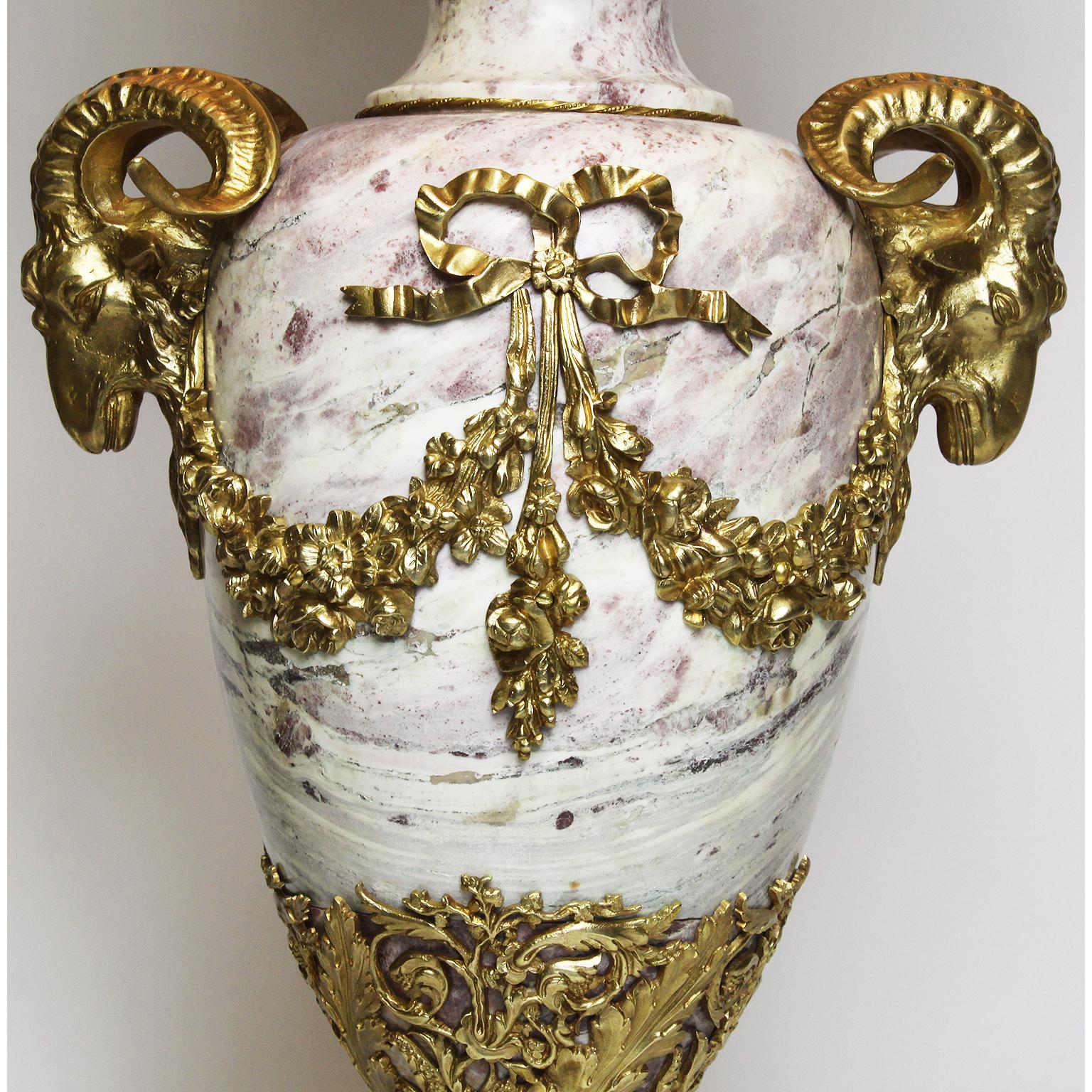 Silk French 19th-20th Century Louis XV Style Marble and Gilt Bronze-Mounted Urn Lamp For Sale
