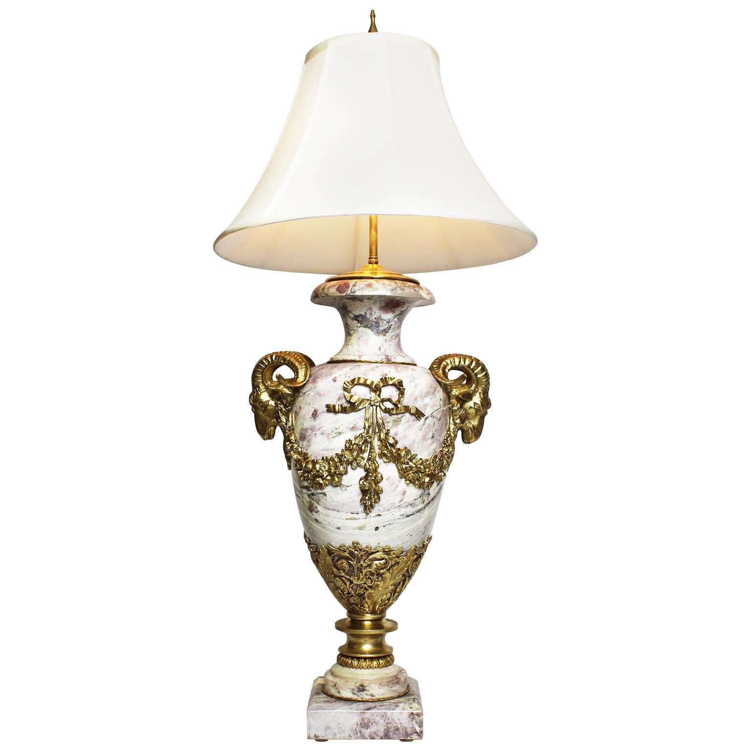 French 19th-20th Century Louis XV Style Marble and Gilt Bronze-Mounted Urn Lamp