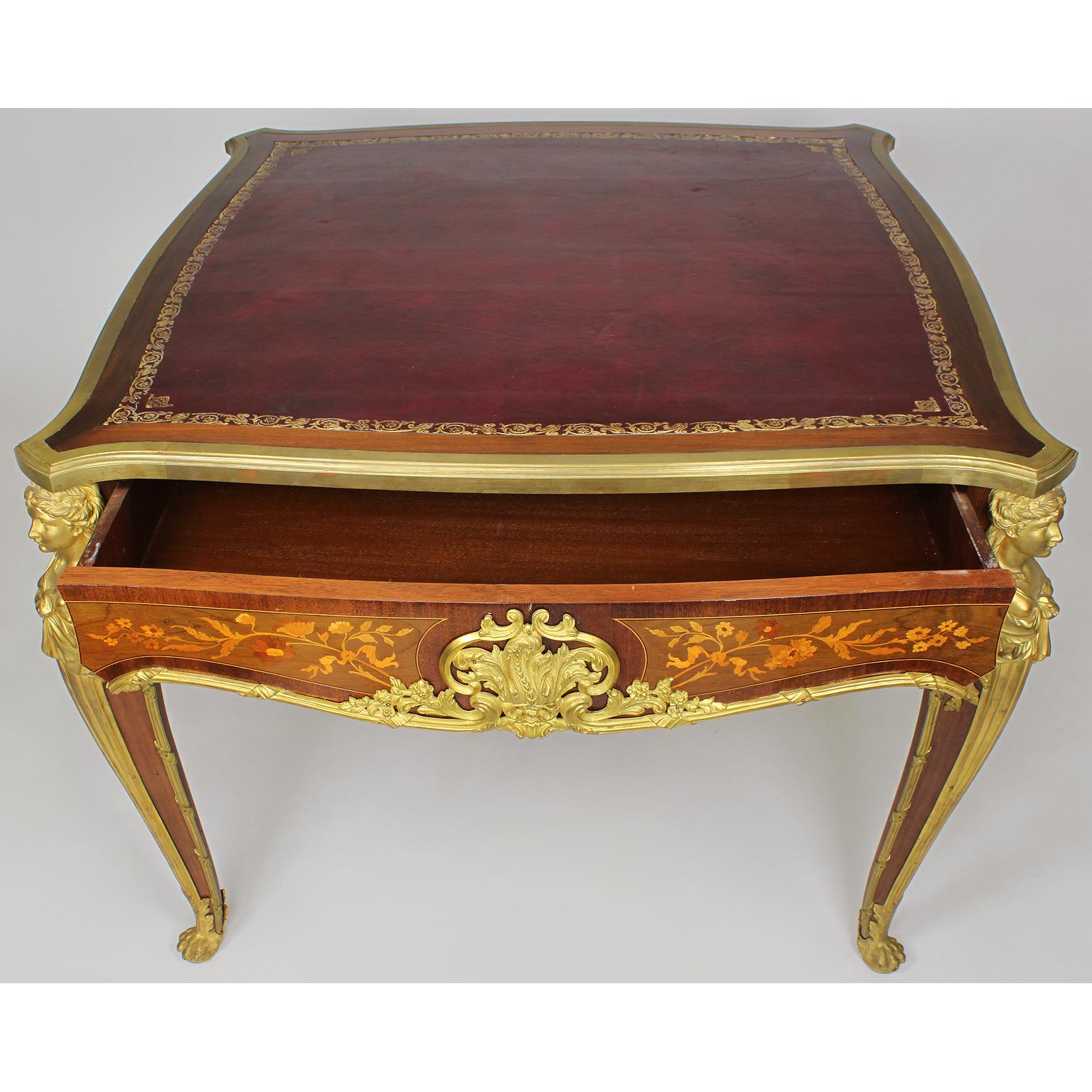 19th-20th Century Louis XV Style Marquetry & Ormolu Game Table Linke Attributed 2