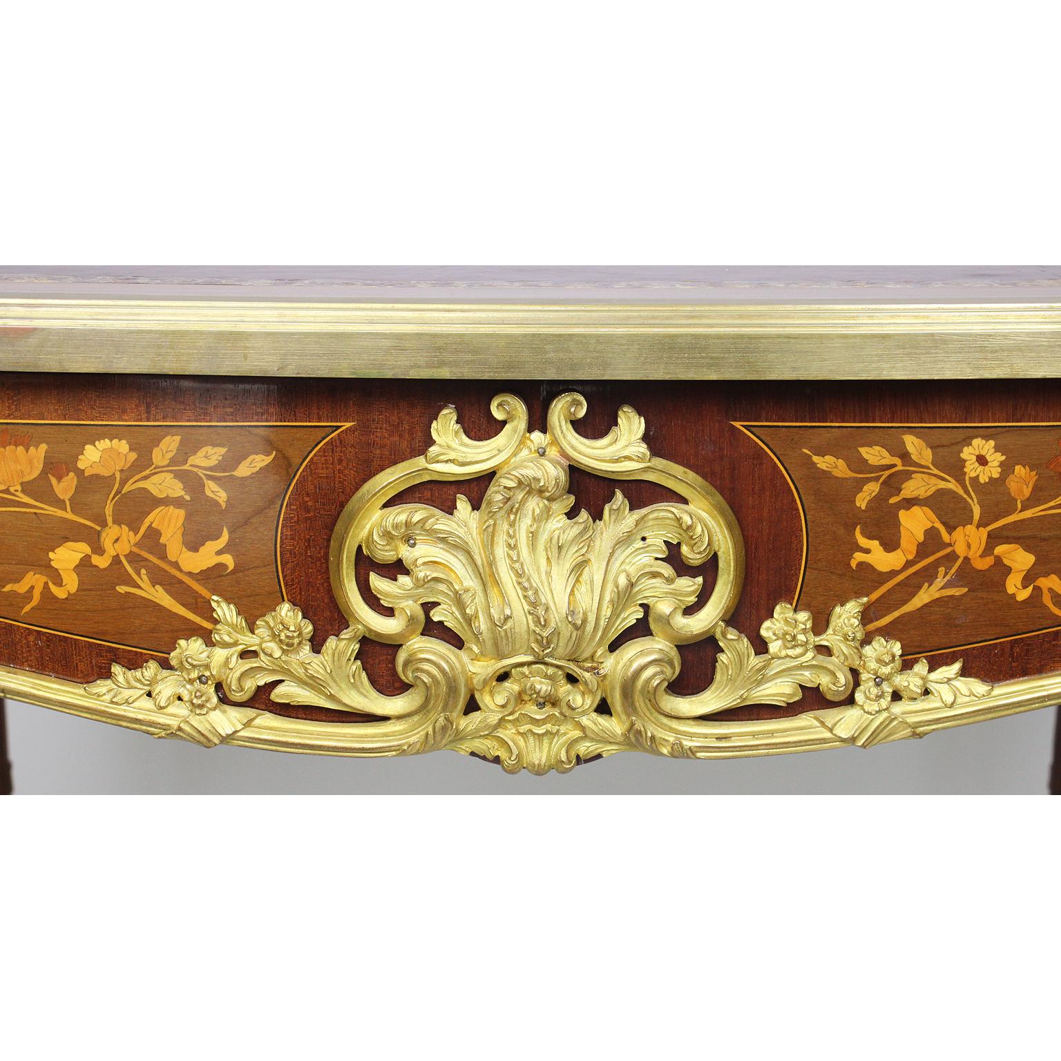 Carved 19th-20th Century Louis XV Style Marquetry & Ormolu Game Table Linke Attributed