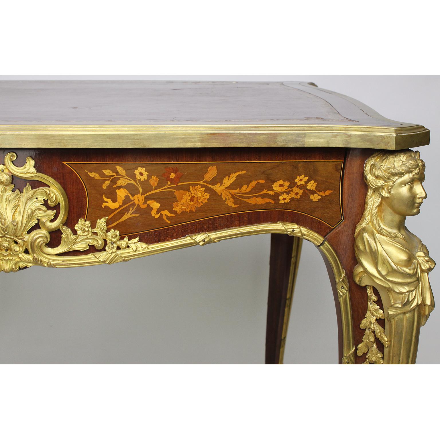 19th-20th Century Louis XV Style Marquetry & Ormolu Game Table Linke Attributed In Good Condition In Los Angeles, CA